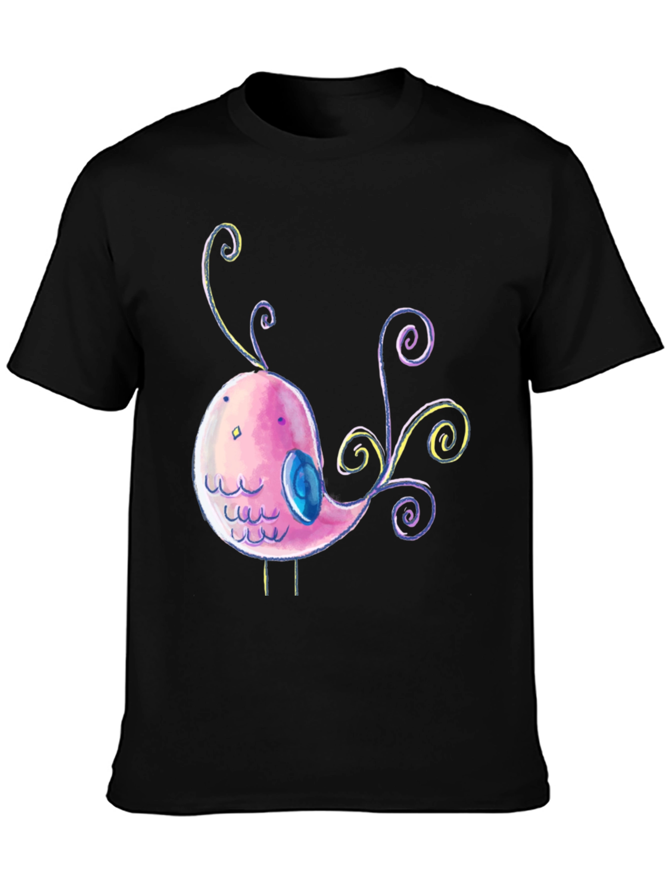 Cute Cartoon Bird Graphic Black T-Shirt