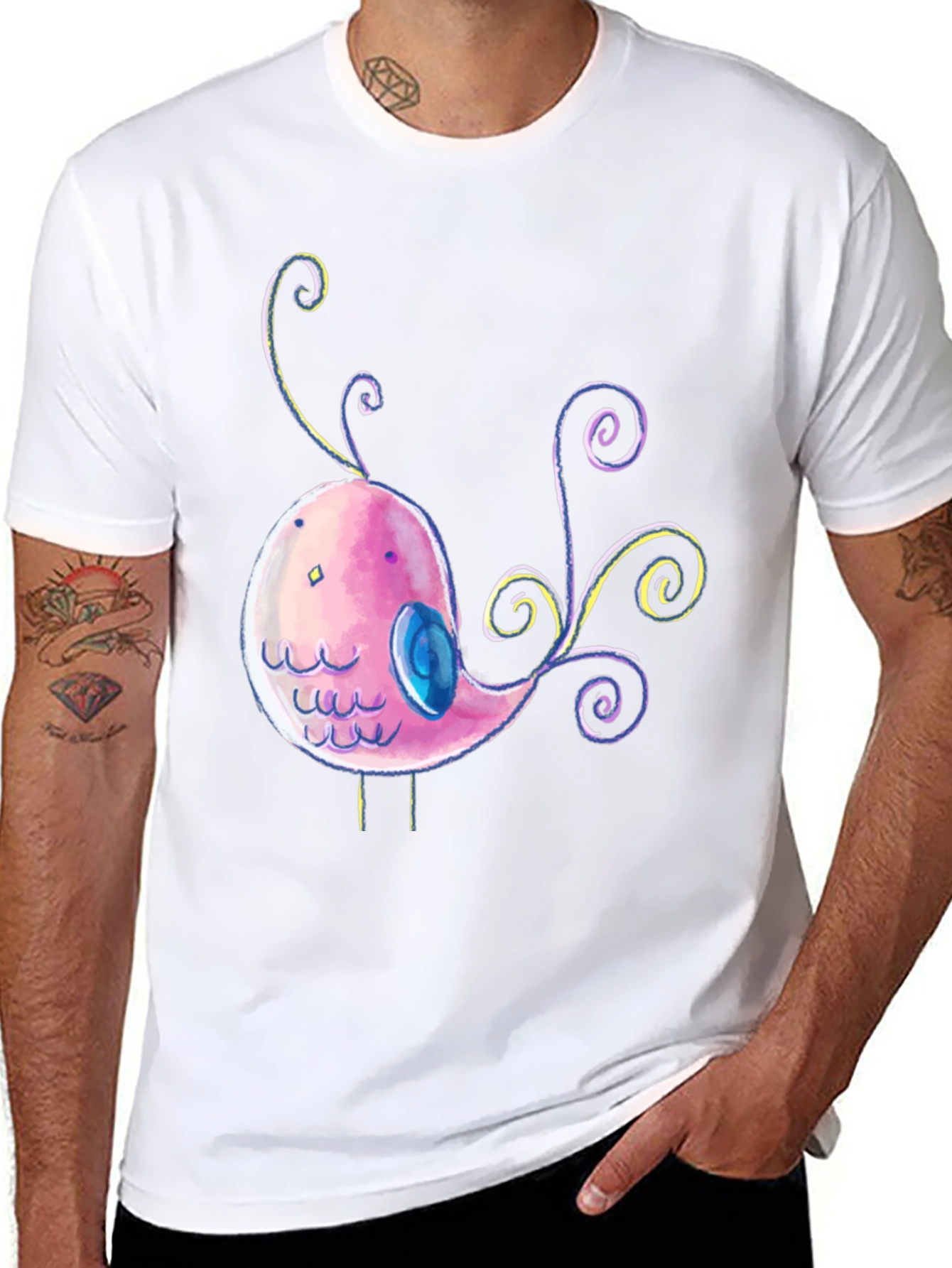 Cute Cartoon Bird Graphic Black T-Shirt