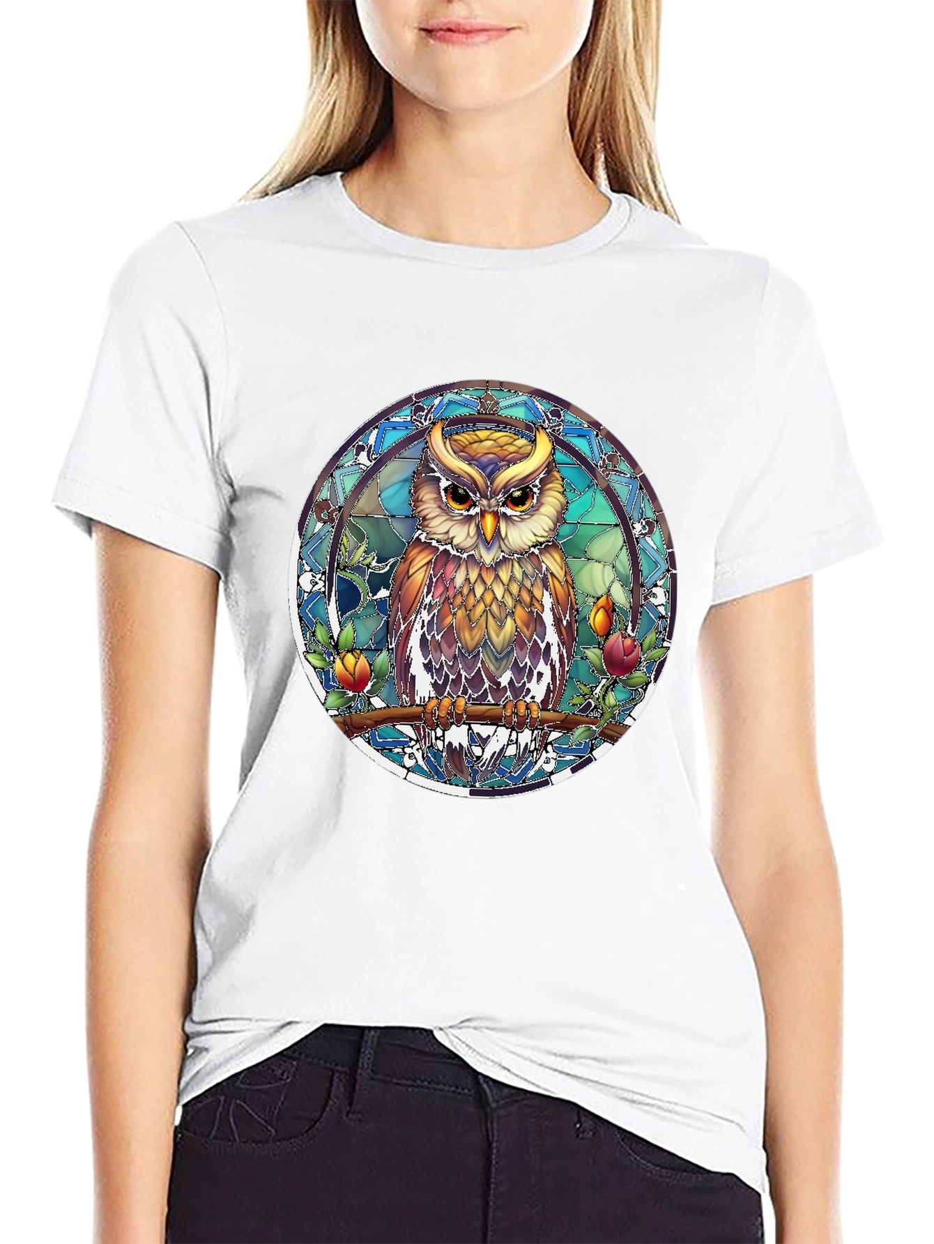 Owl Stained Glass Style Graphic Tee