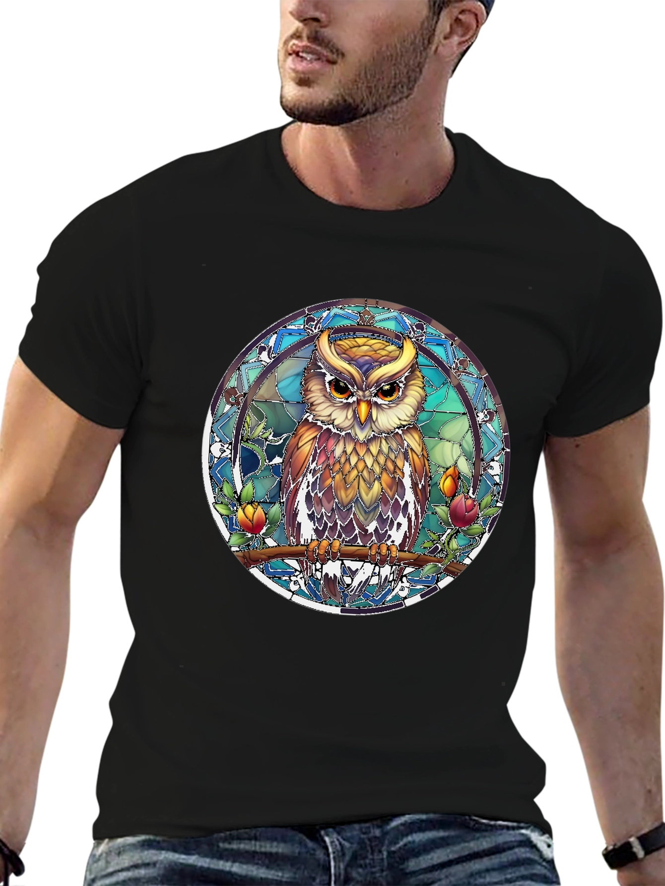 Owl Stained Glass Style Graphic Tee