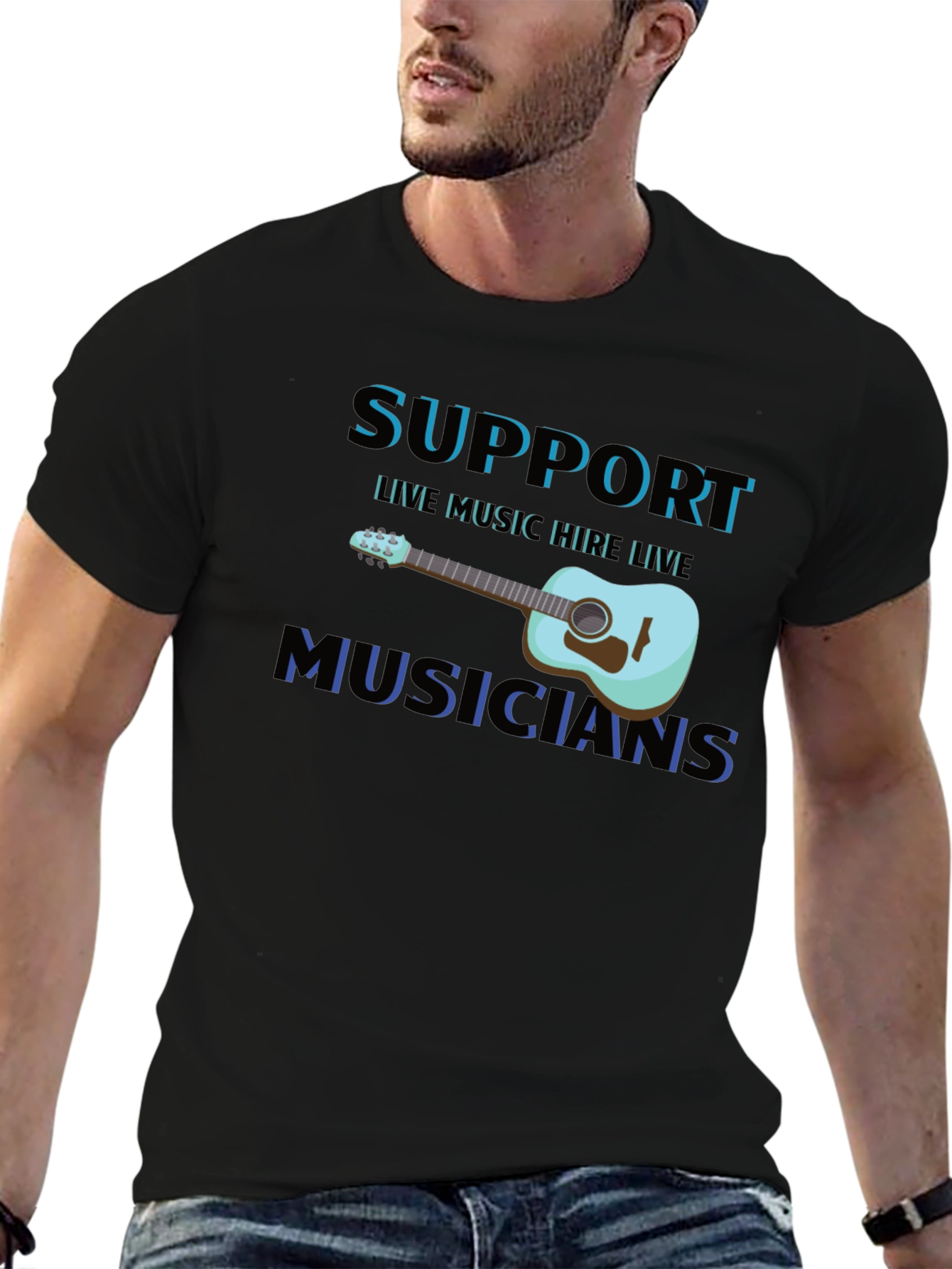 Support Live Musicians Black T-Shirt