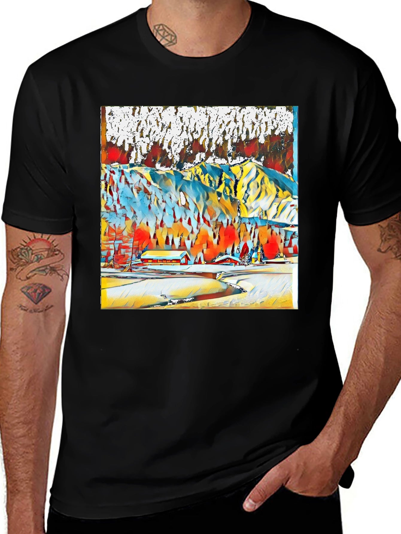 Abstract Winter Mountain Scene T-Shirt