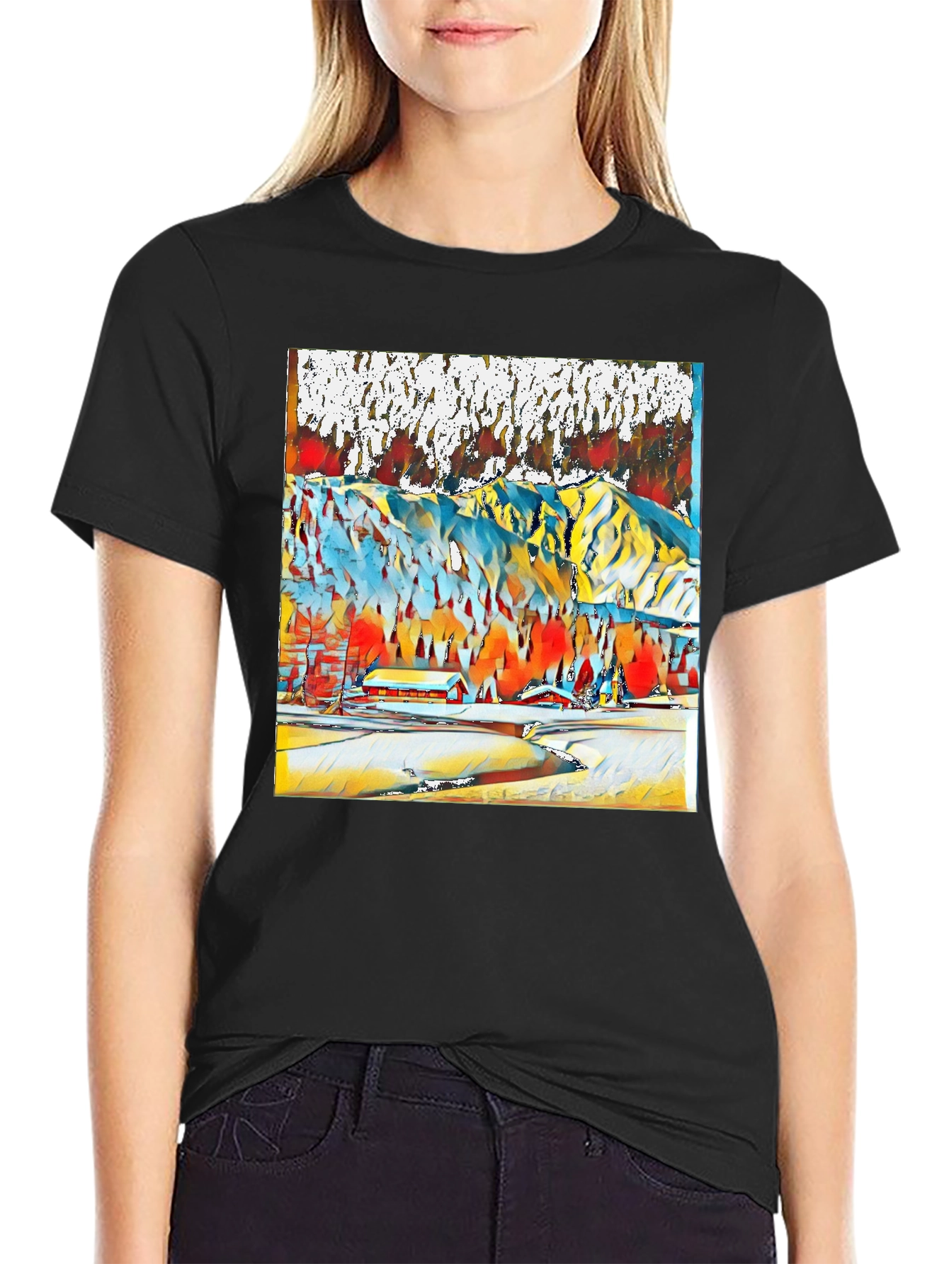 Abstract Winter Mountain Scene T-Shirt