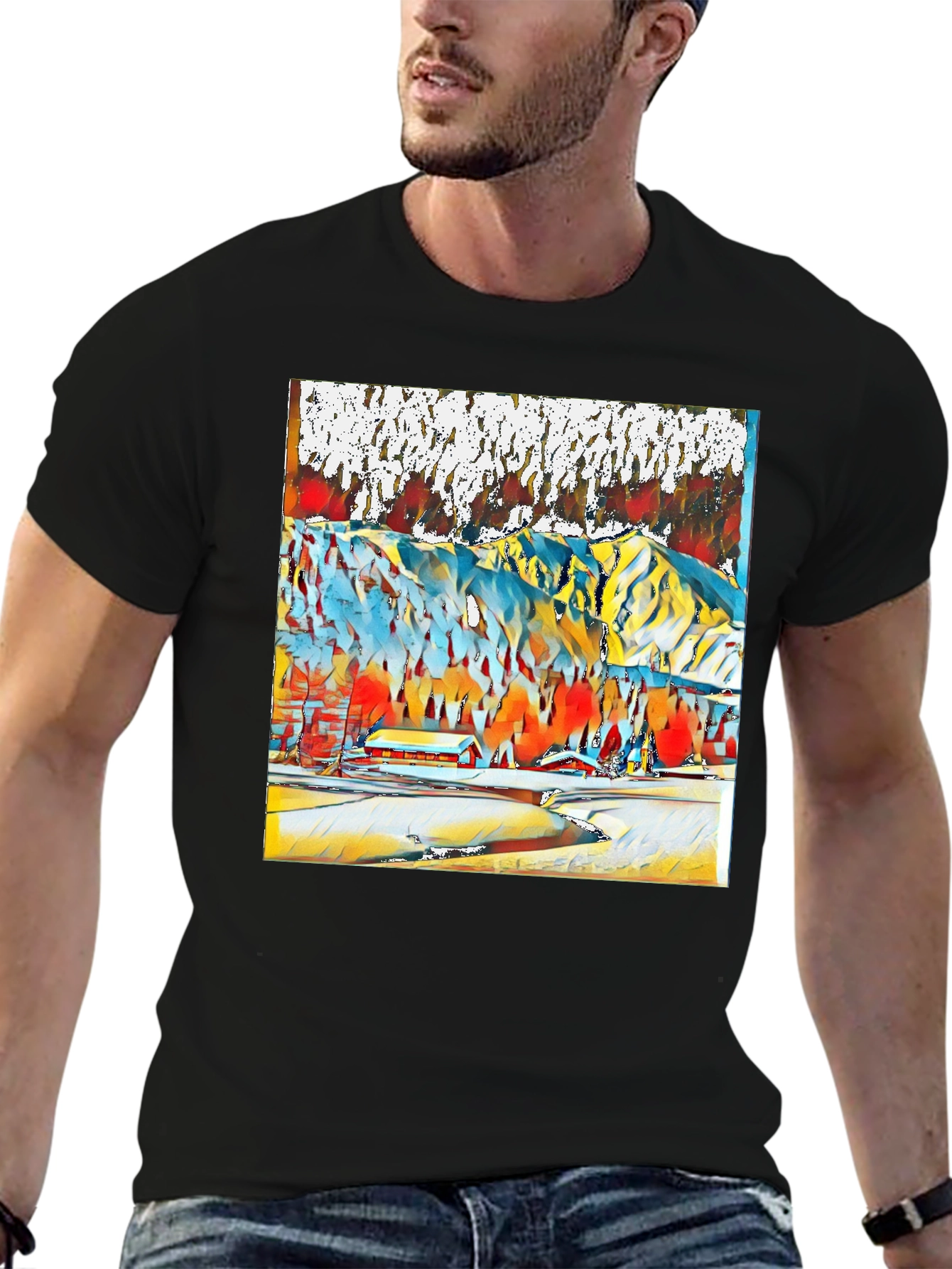 Abstract Winter Mountain Scene T-Shirt