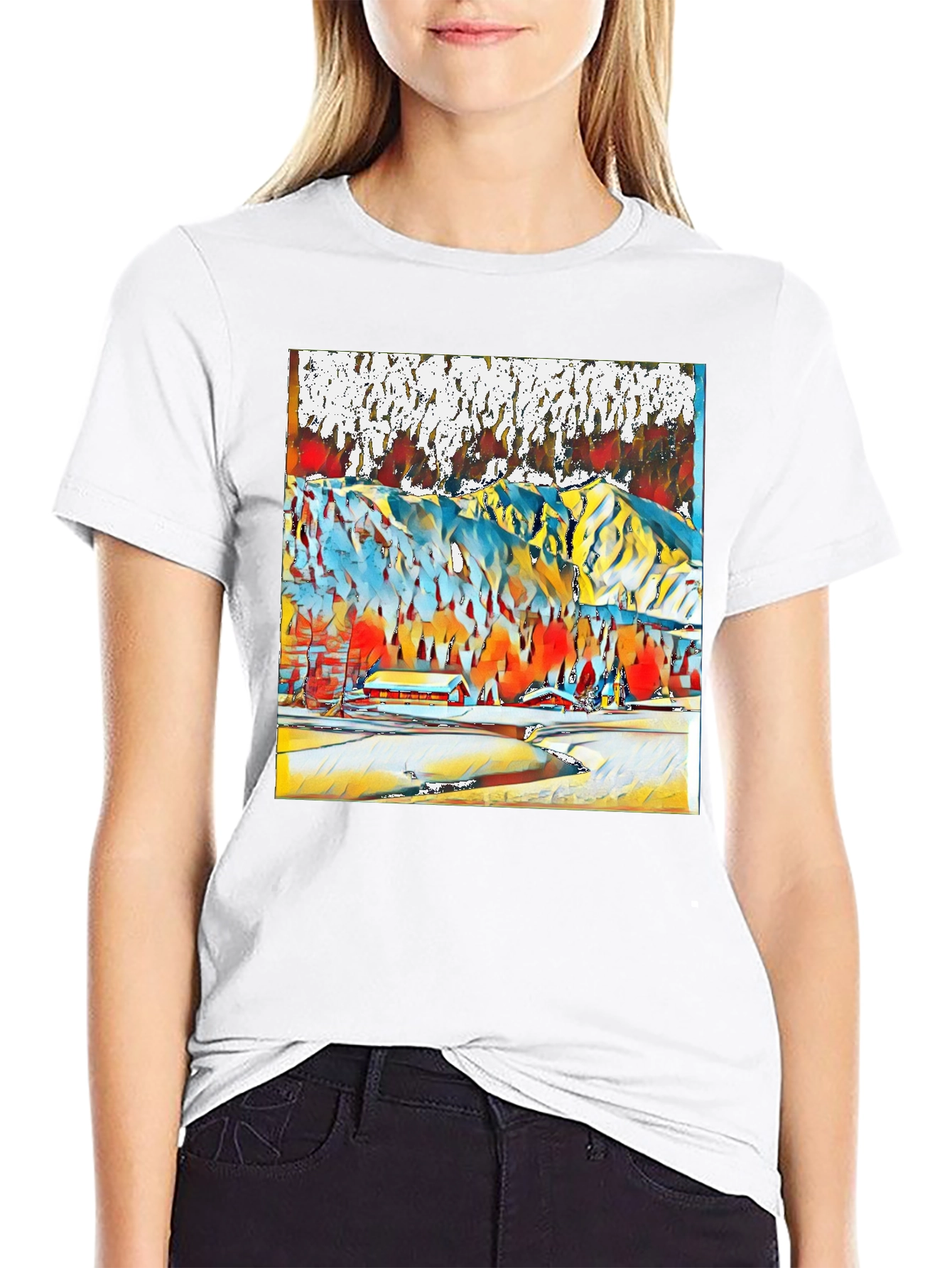 Abstract Winter Mountain Scene T-Shirt