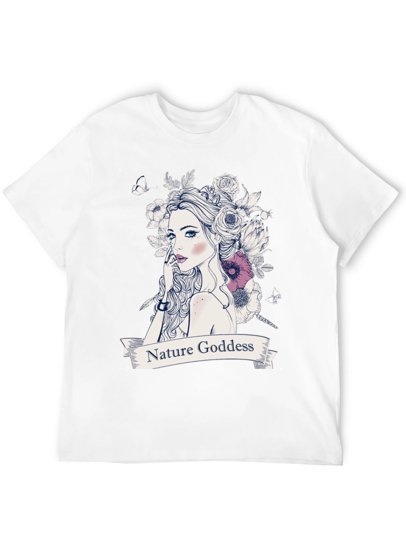 Nature Goddess Graphic Print Black T-Shirt