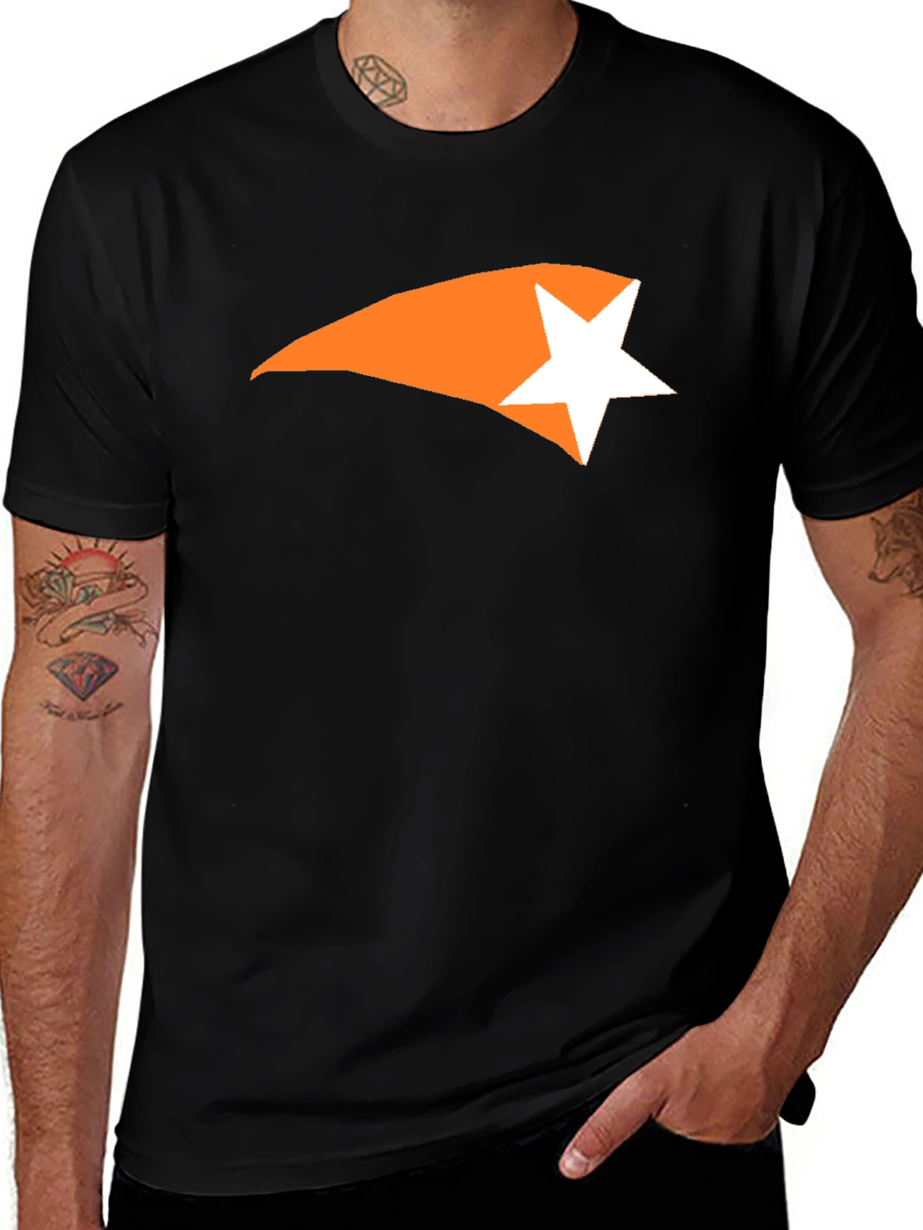 Mens Black Graphic Tee - Comet Star Design