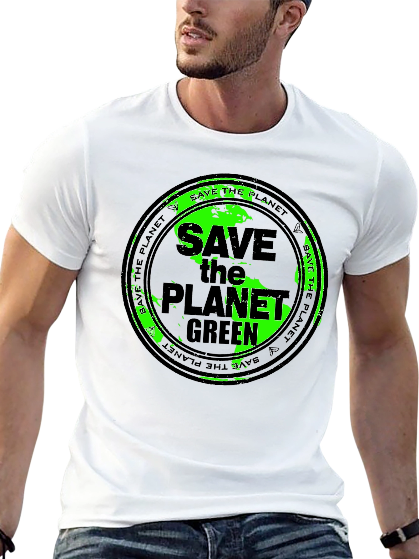 Save the Planet Green Graphic Tee - Eco-Friendly T-Shirt