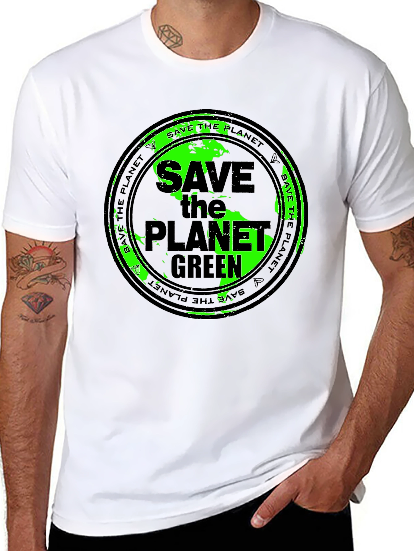 Save the Planet Green Graphic Tee - Eco-Friendly T-Shirt
