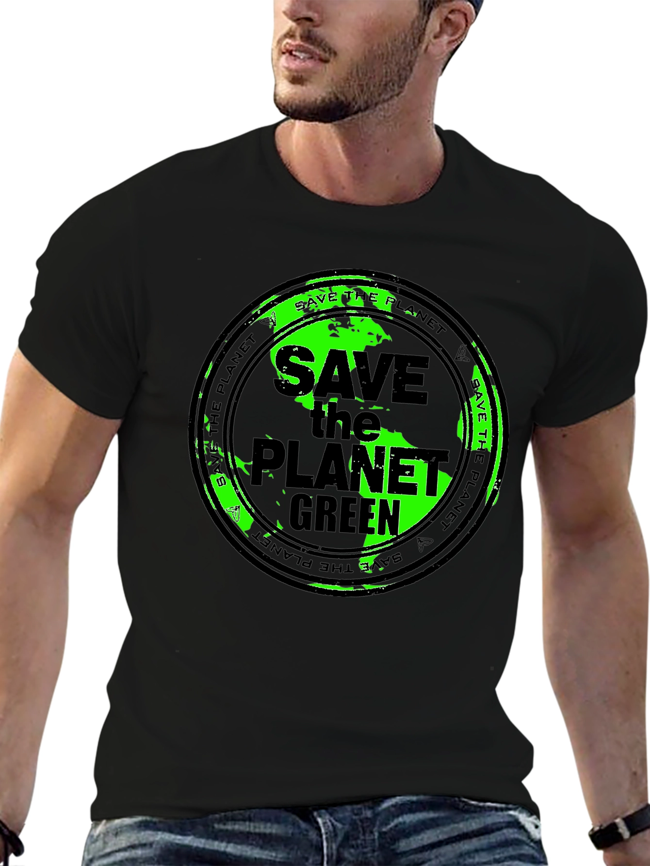 Save the Planet Green Graphic Tee - Eco-Friendly T-Shirt