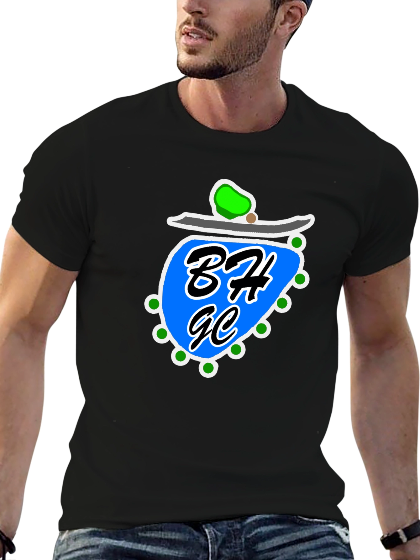 Black Graphic Tee with Blue Design