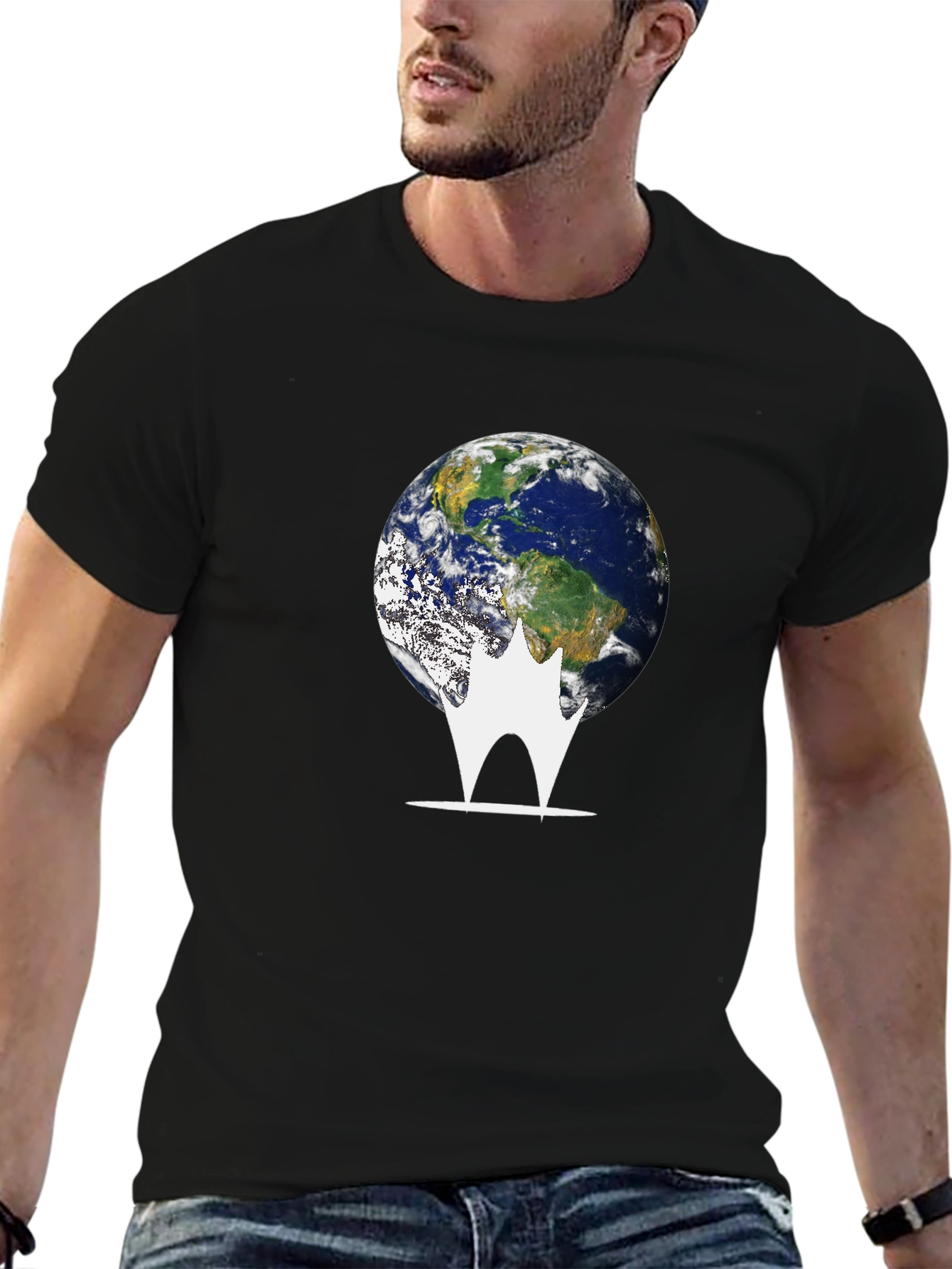 Earth Graphic Tee - Black Cotton Casual Shirt