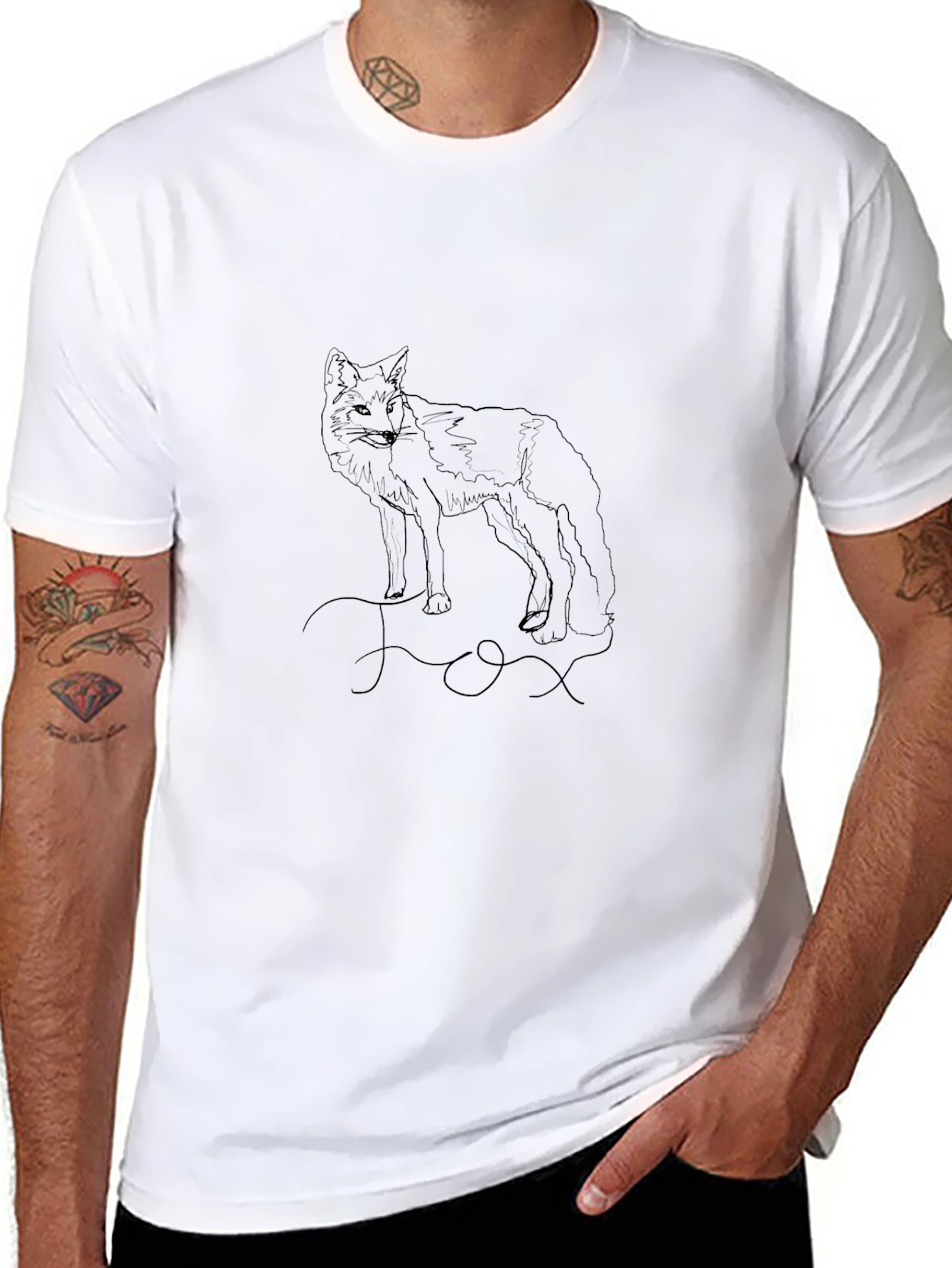 Fox Line Art Graphic Tee - Unisex Black T-Shirt