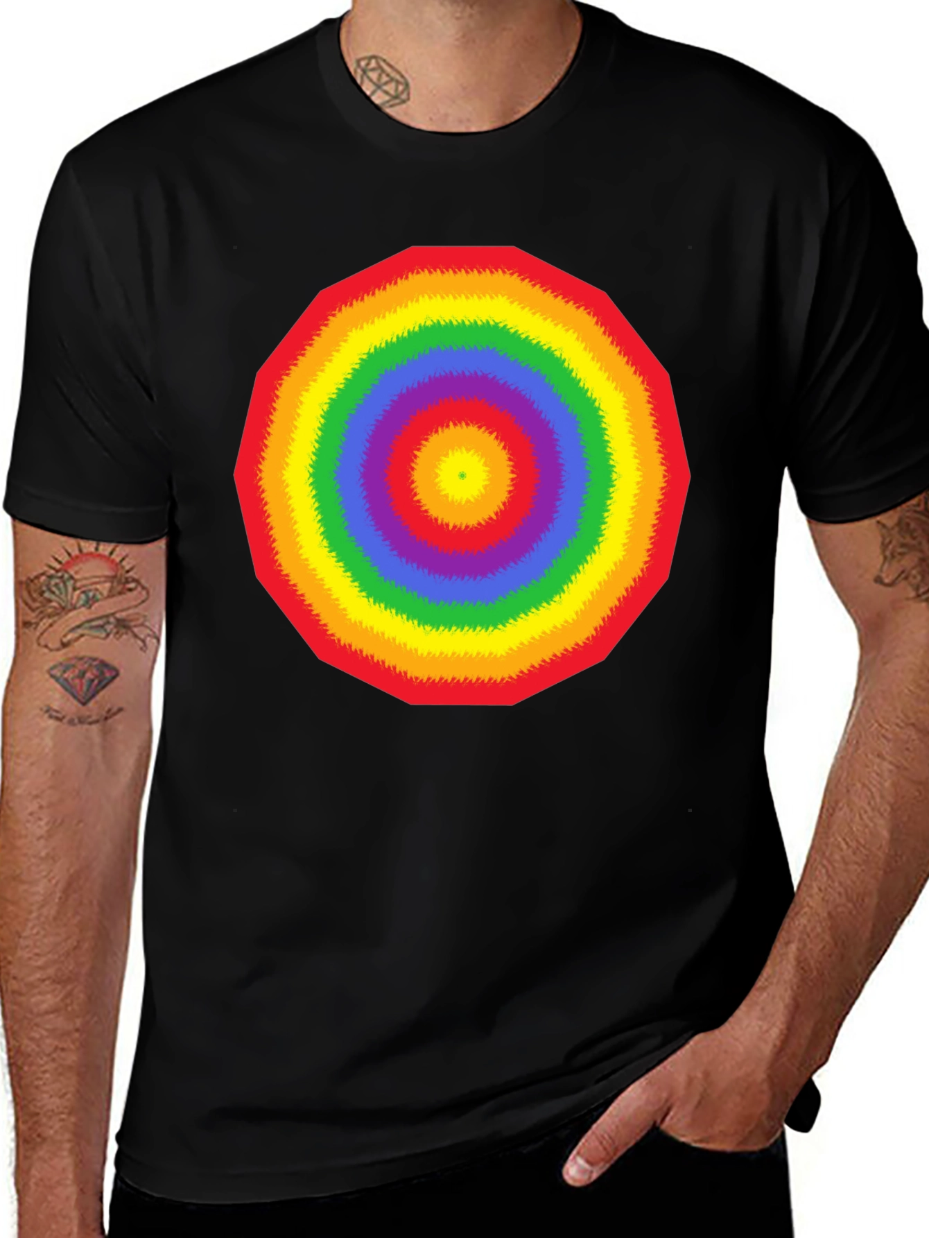 Rainbow Circle Graphic Black T-Shirt