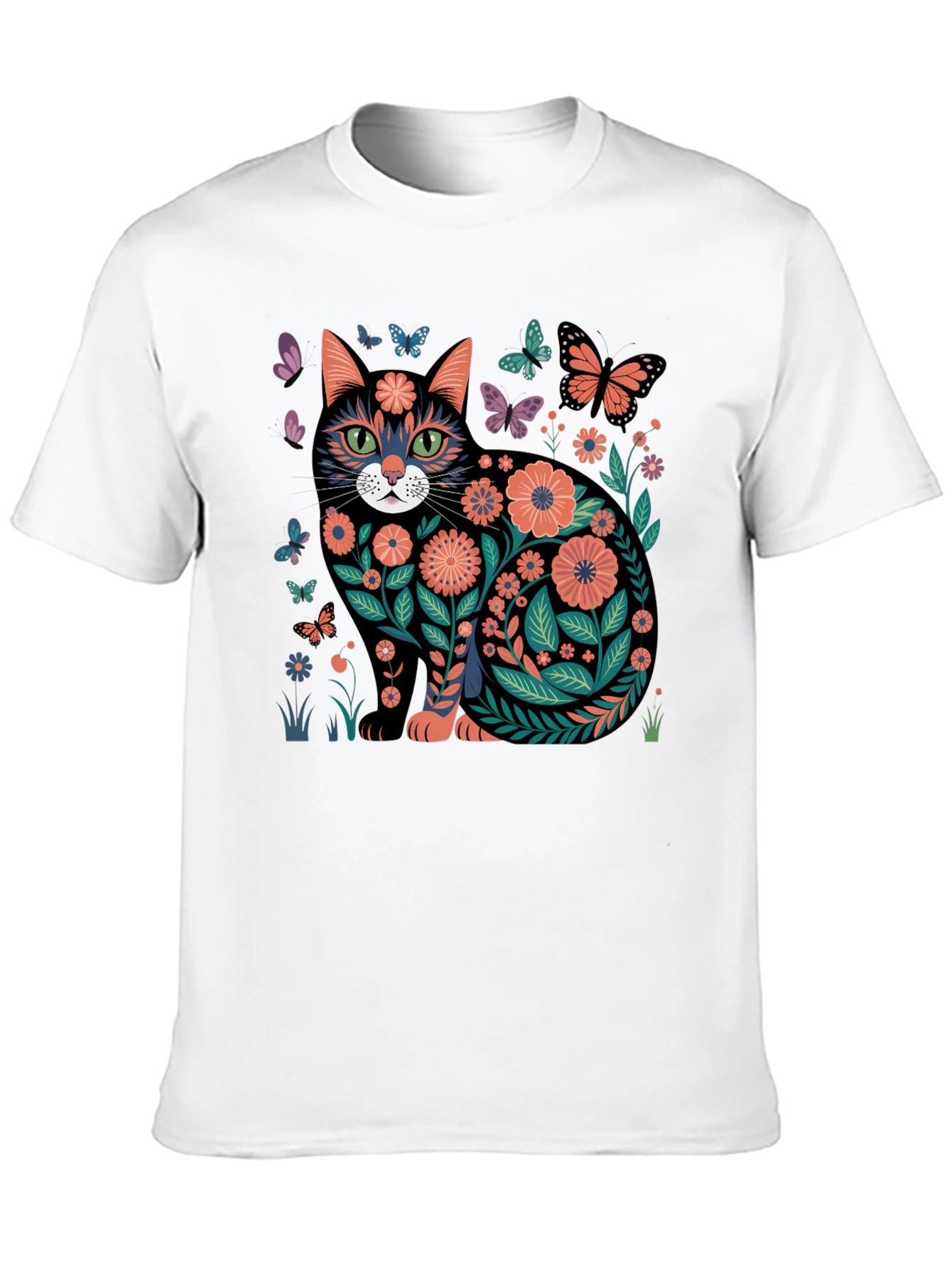 Floral Cat Graphic T-Shirt