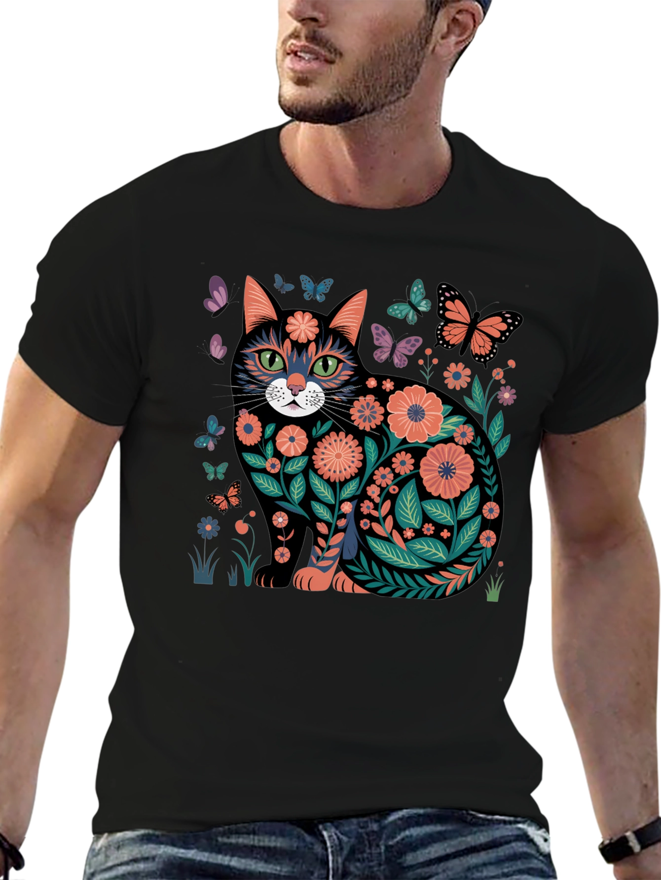 Floral Cat Graphic T-Shirt