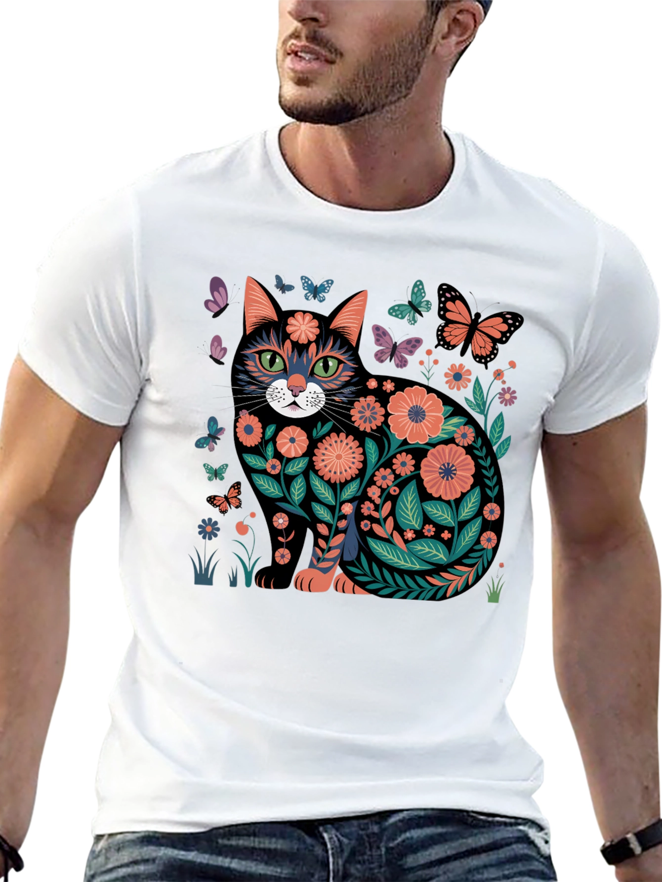 Floral Cat Graphic T-Shirt