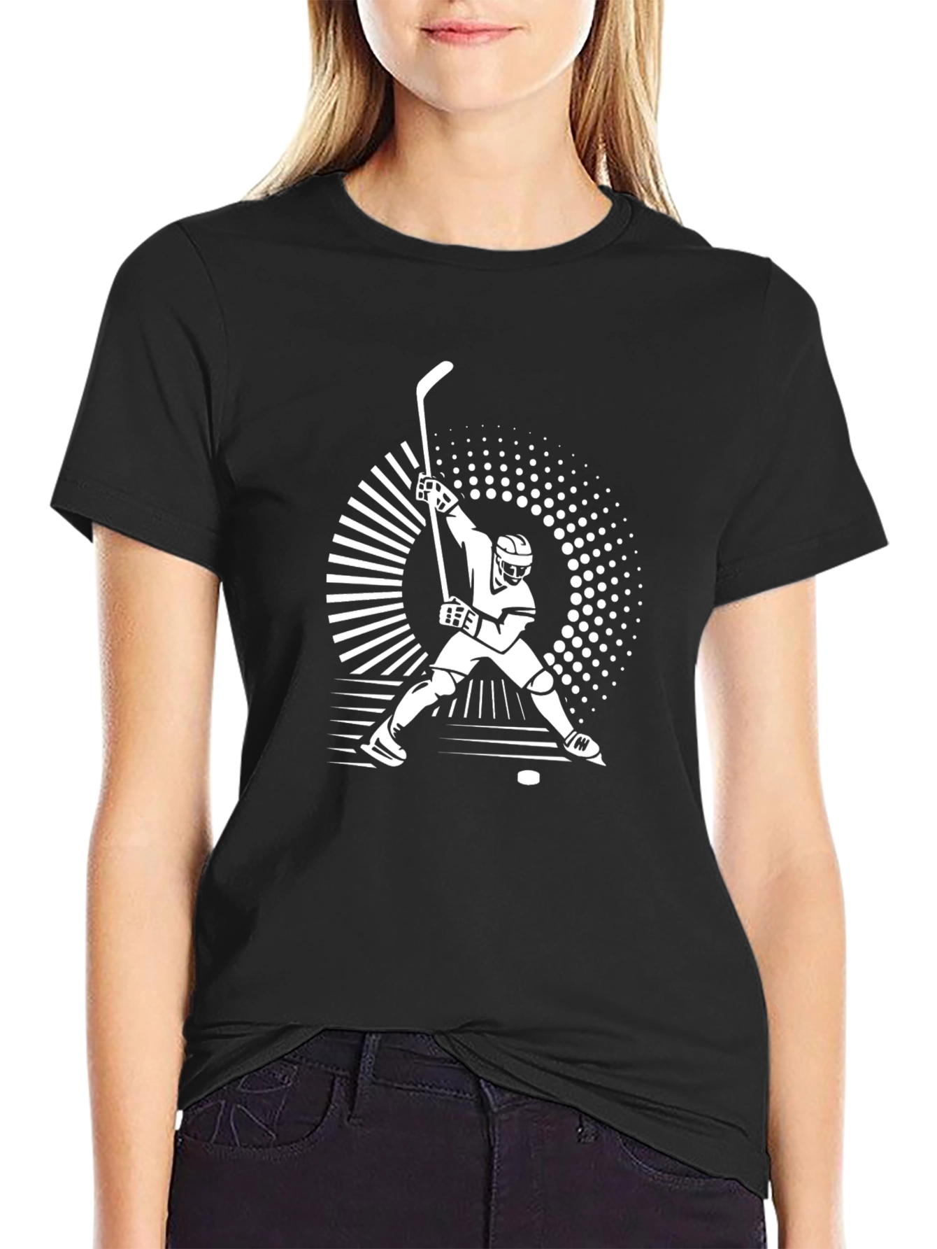 Hockey Player Graphic Tee - Black Casual Cotton Shirt