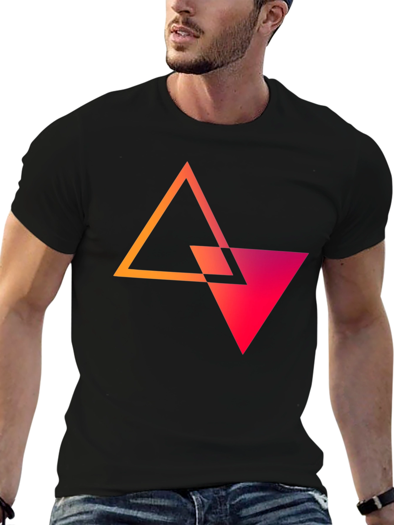 Geometric Triangle Graphic Tee - Stylish Mens Black T-Shirt
