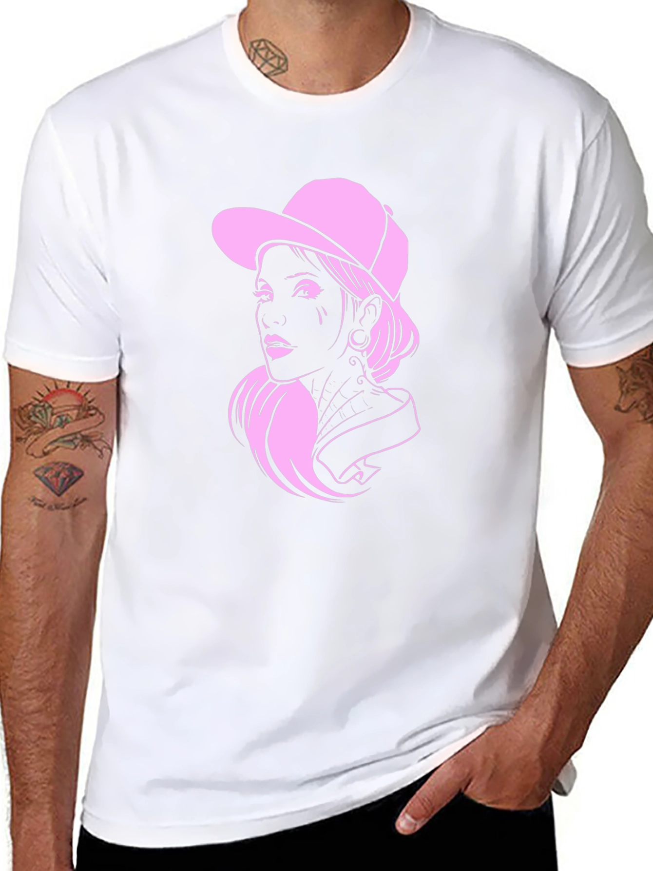 Cool Pink Lady Graphic Black T-Shirt