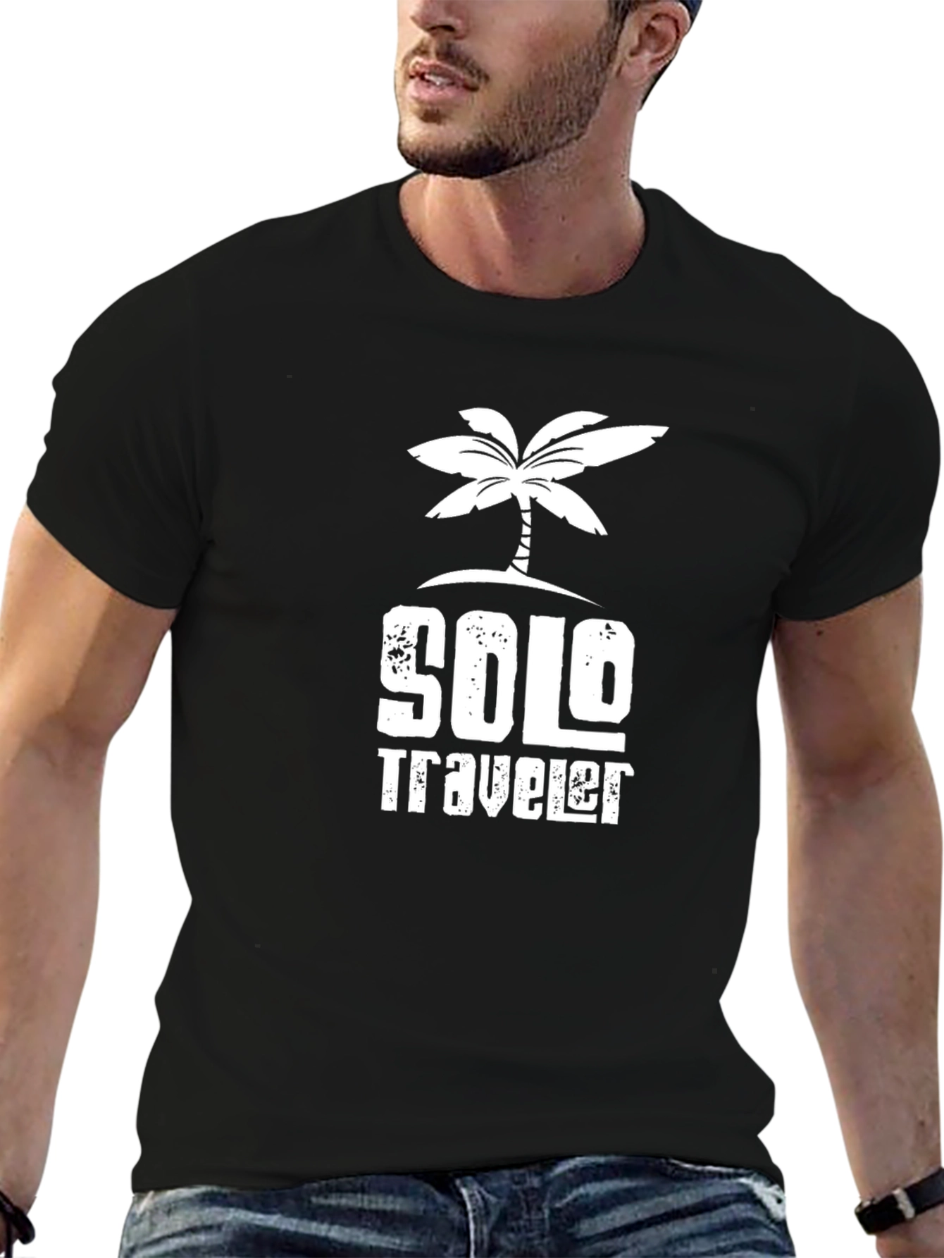 Solo Traveler Palm Tree Graphic Black T-Shirt