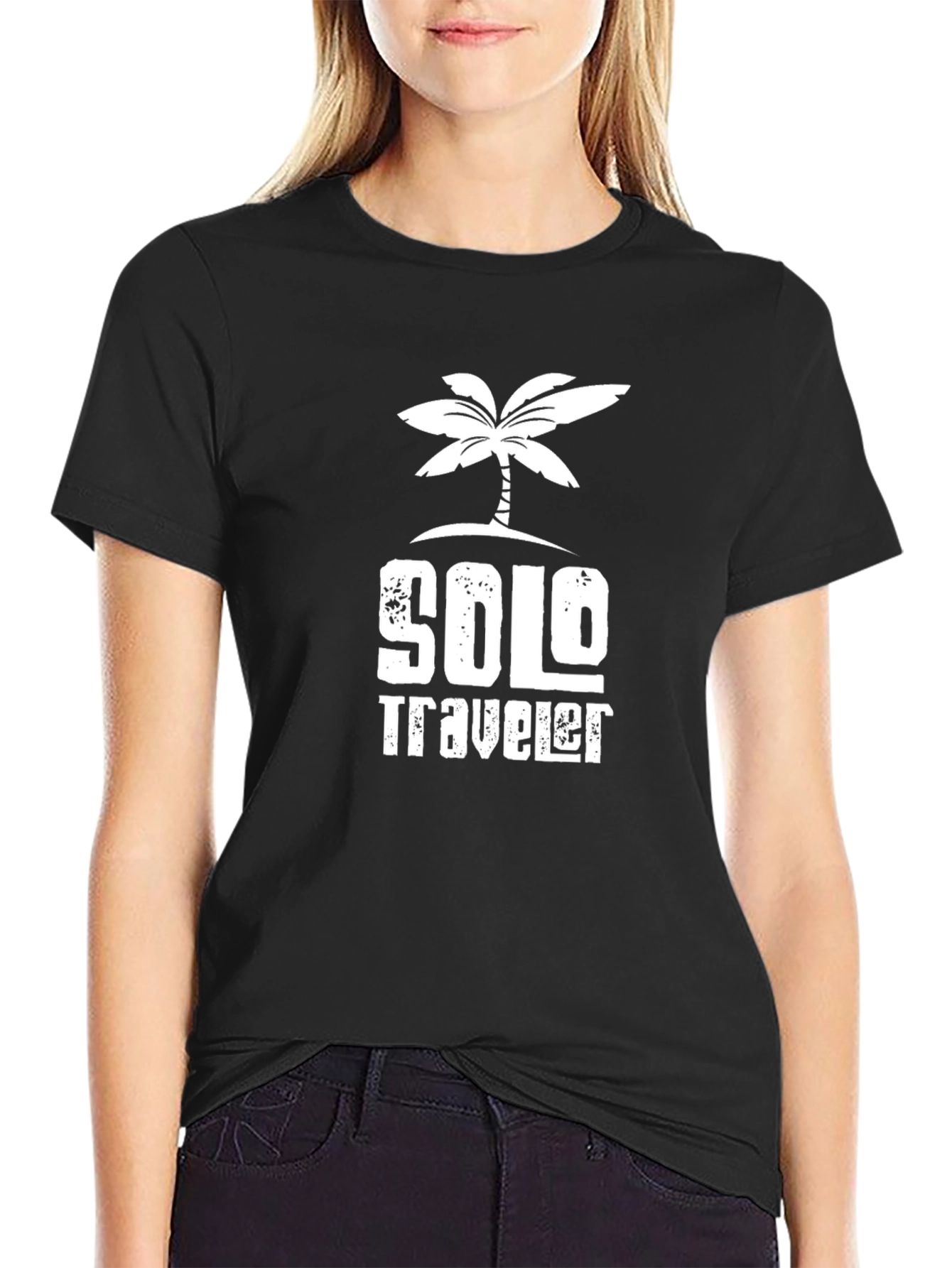 Solo Traveler Palm Tree Graphic Black T-Shirt
