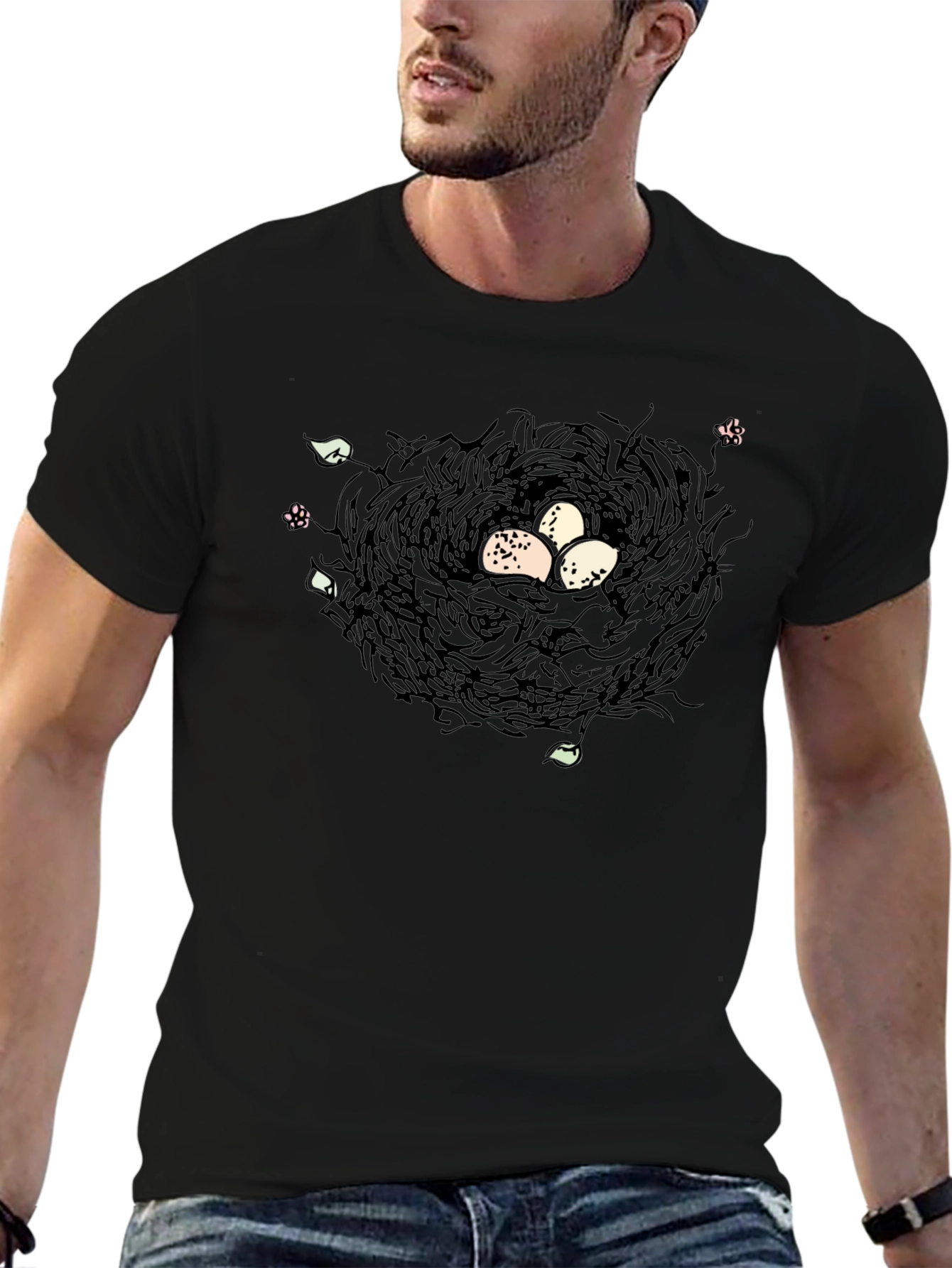 Nest with Eggs Graphic Tee - Unisex Black T-Shirt