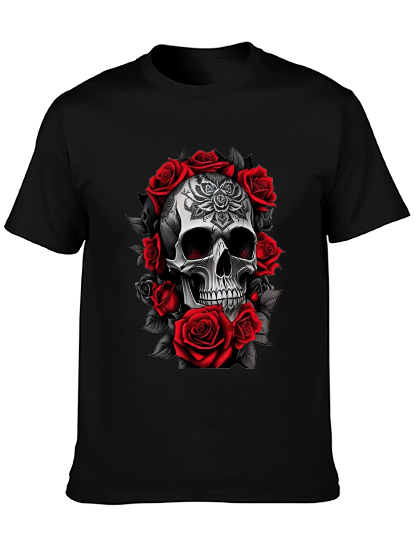 Skull and Roses Graphic Tee - Black