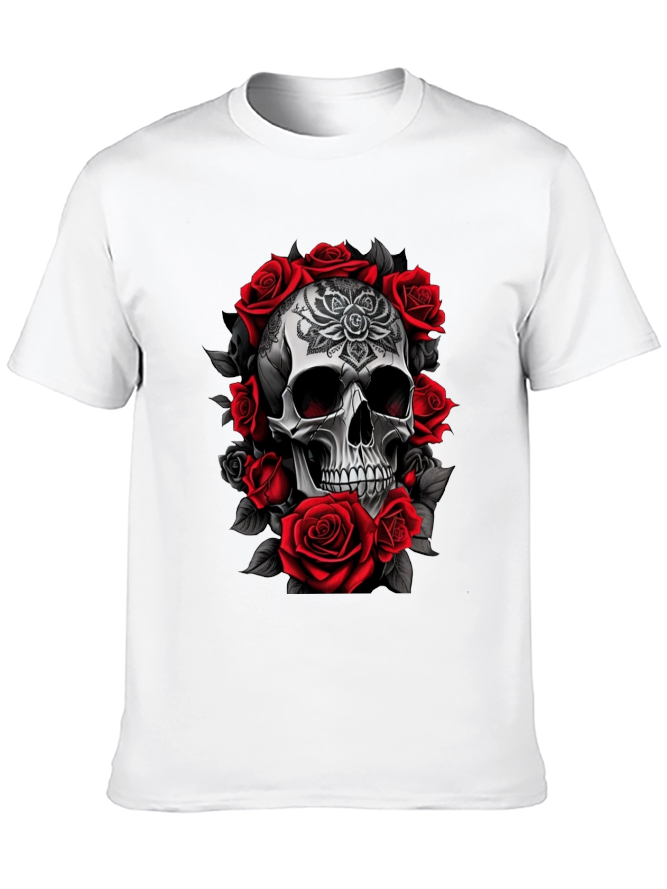 Skull and Roses Graphic Tee - Black