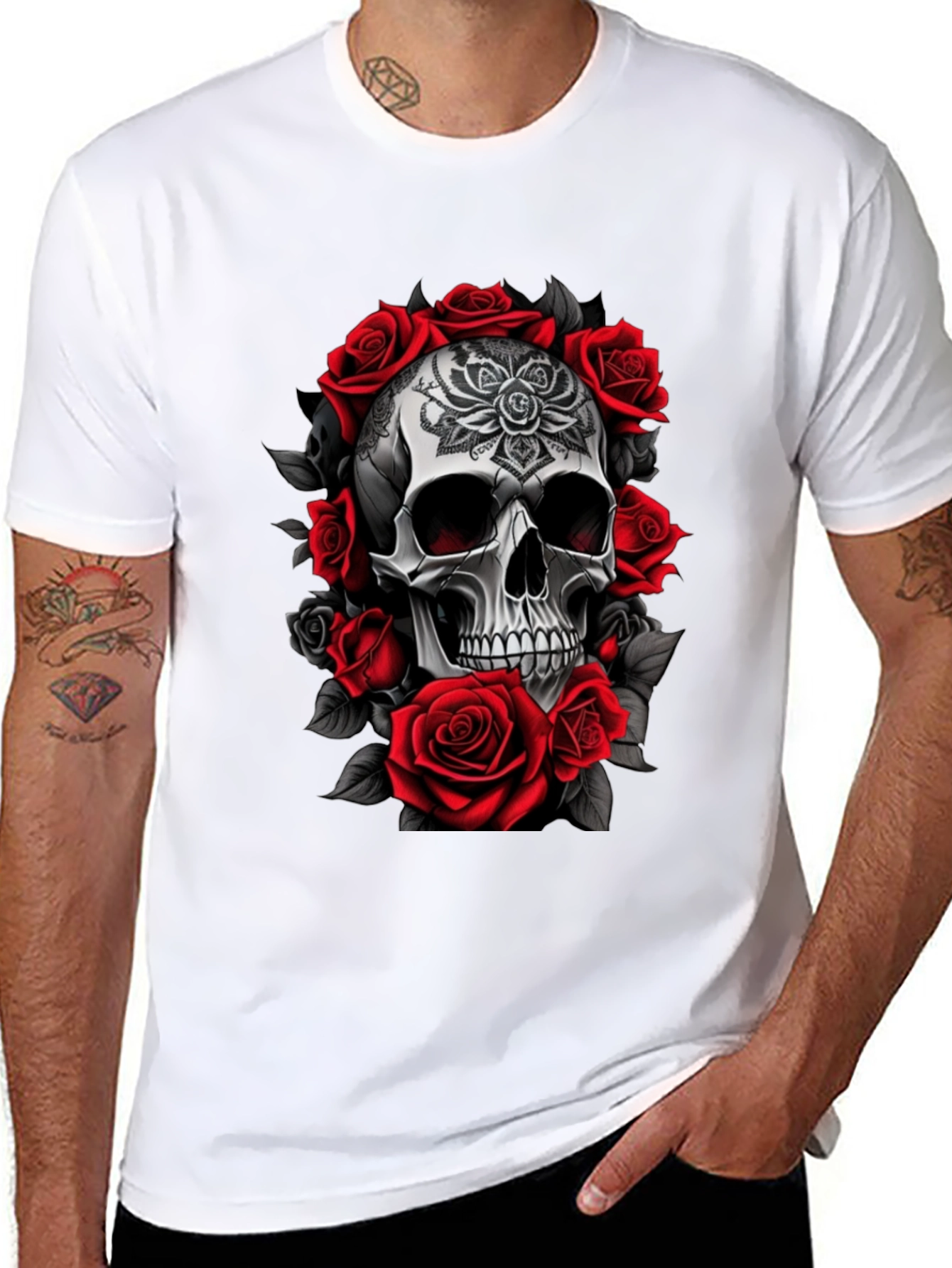 Skull and Roses Graphic Tee - Black