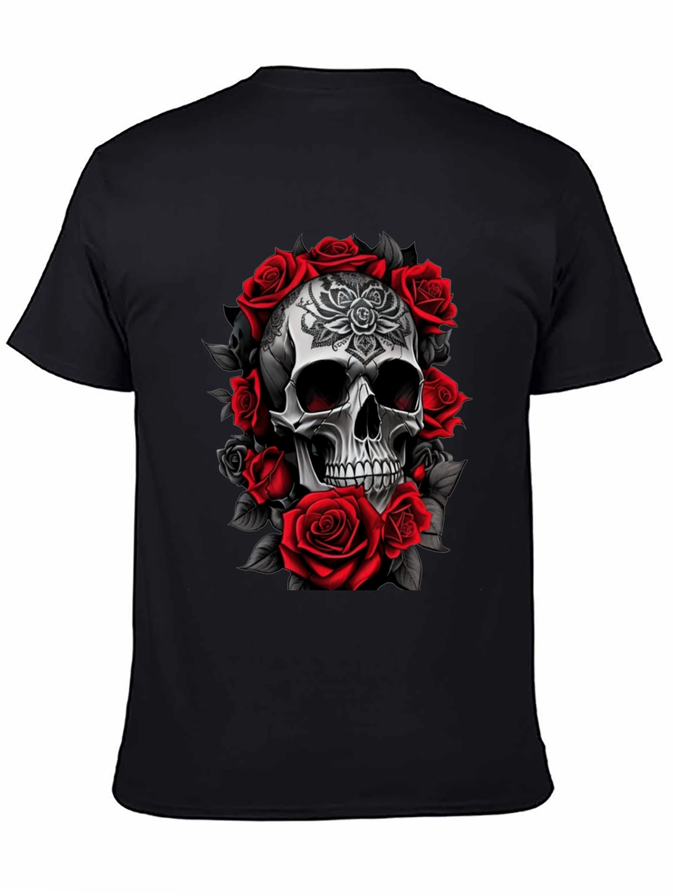 Skull and Roses Graphic Tee - Black
