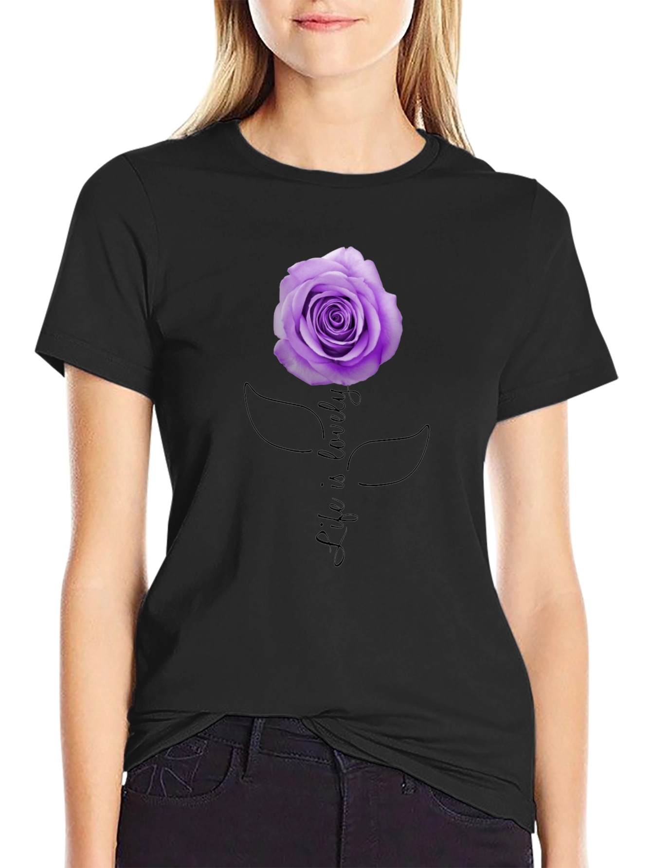Life Is Lovely Rose Graphic Tee - Black