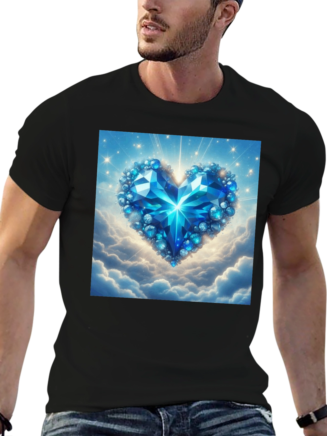 Blue Crystal Heart Graphic T-Shirt