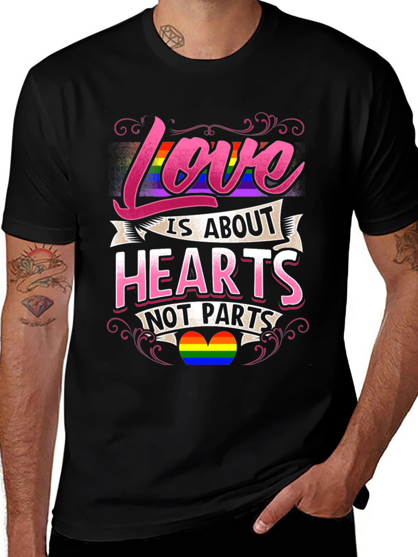 Love is About Hearts Not Parts LGBTQ+ Pride T-Shirt