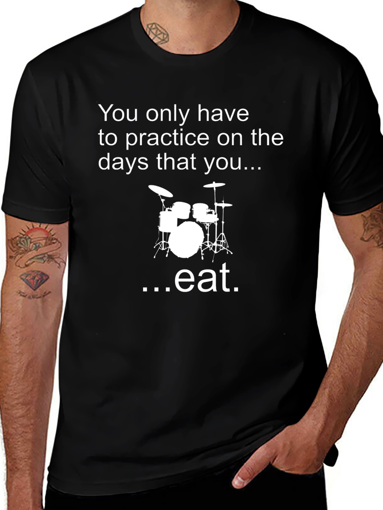 Drummers Black T-Shirt - Practice on Days You Eat!