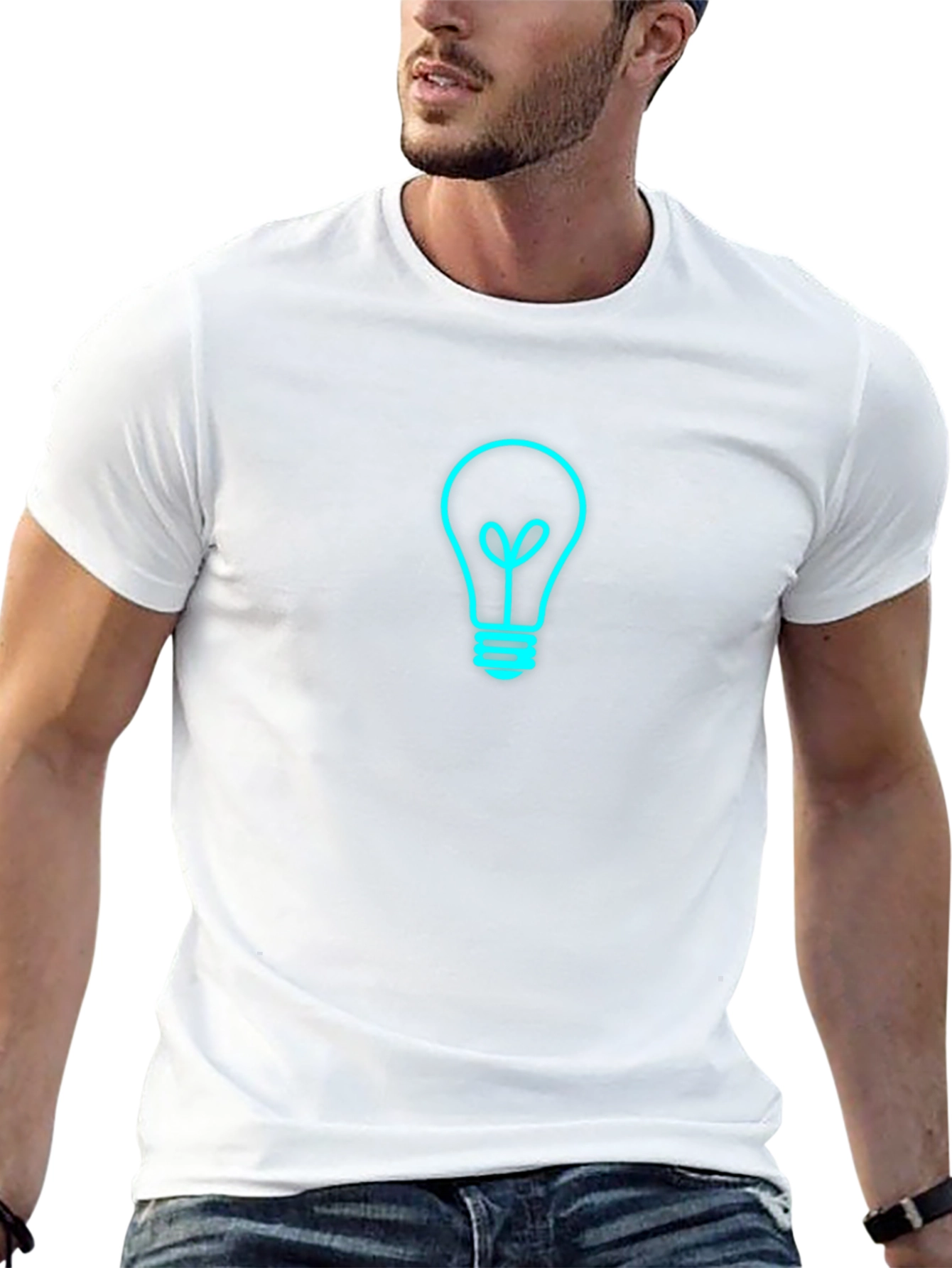 Mens Black T-Shirt with Light Bulb Graphic