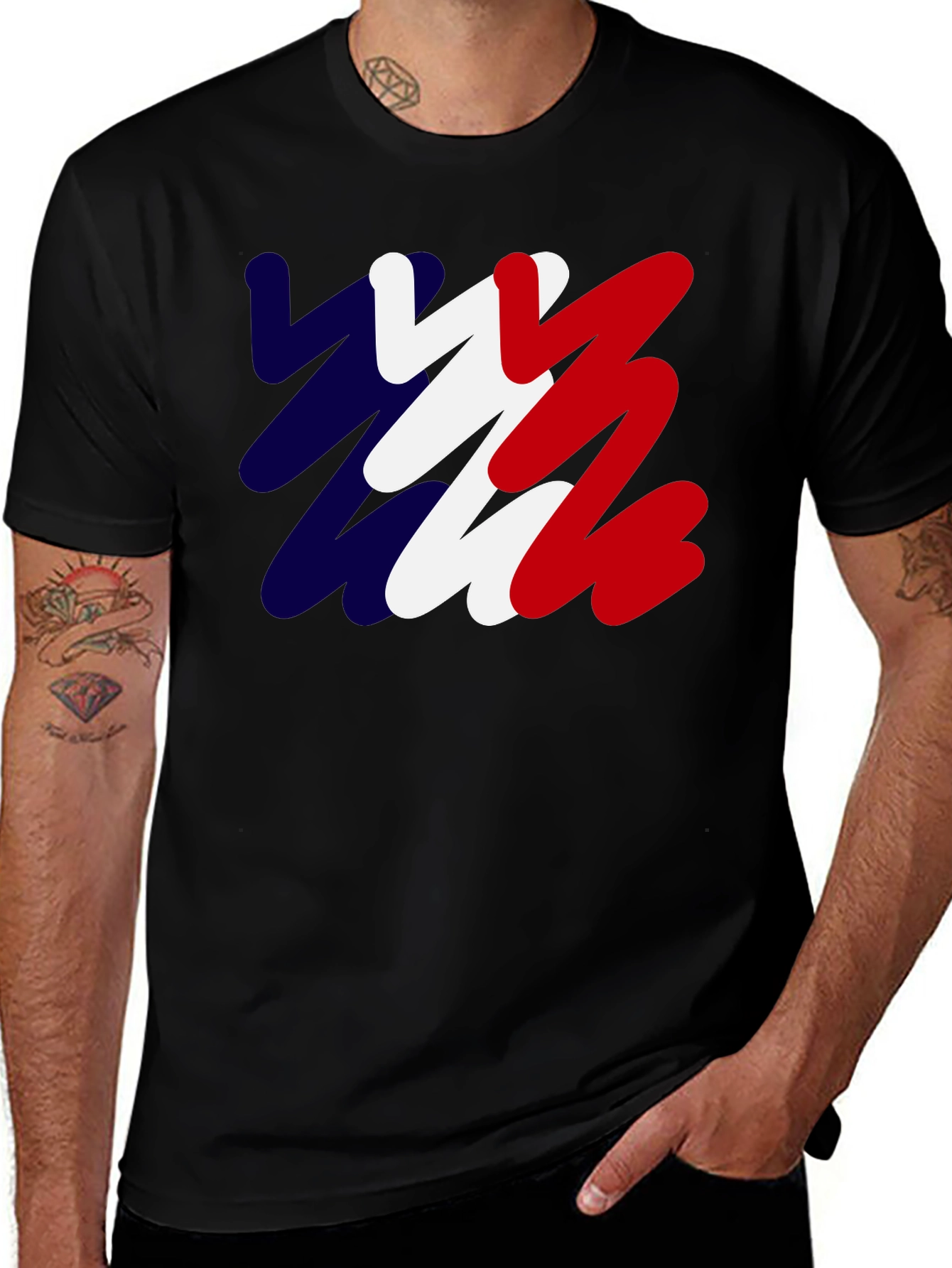 Abstract France Flag Mens Black T-Shirt