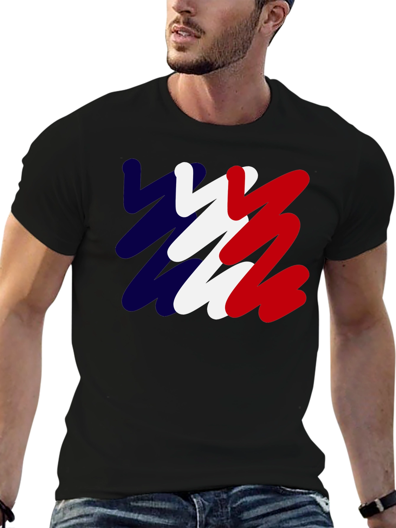 Abstract France Flag Mens Black T-Shirt