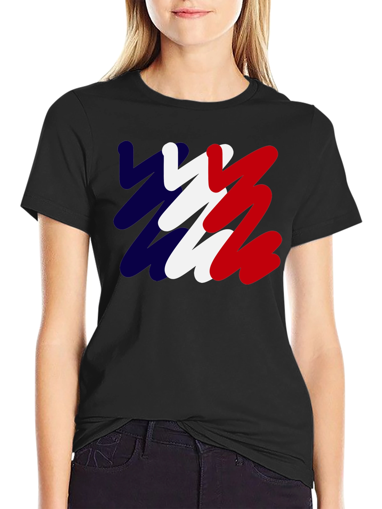 Abstract France Flag Mens Black T-Shirt
