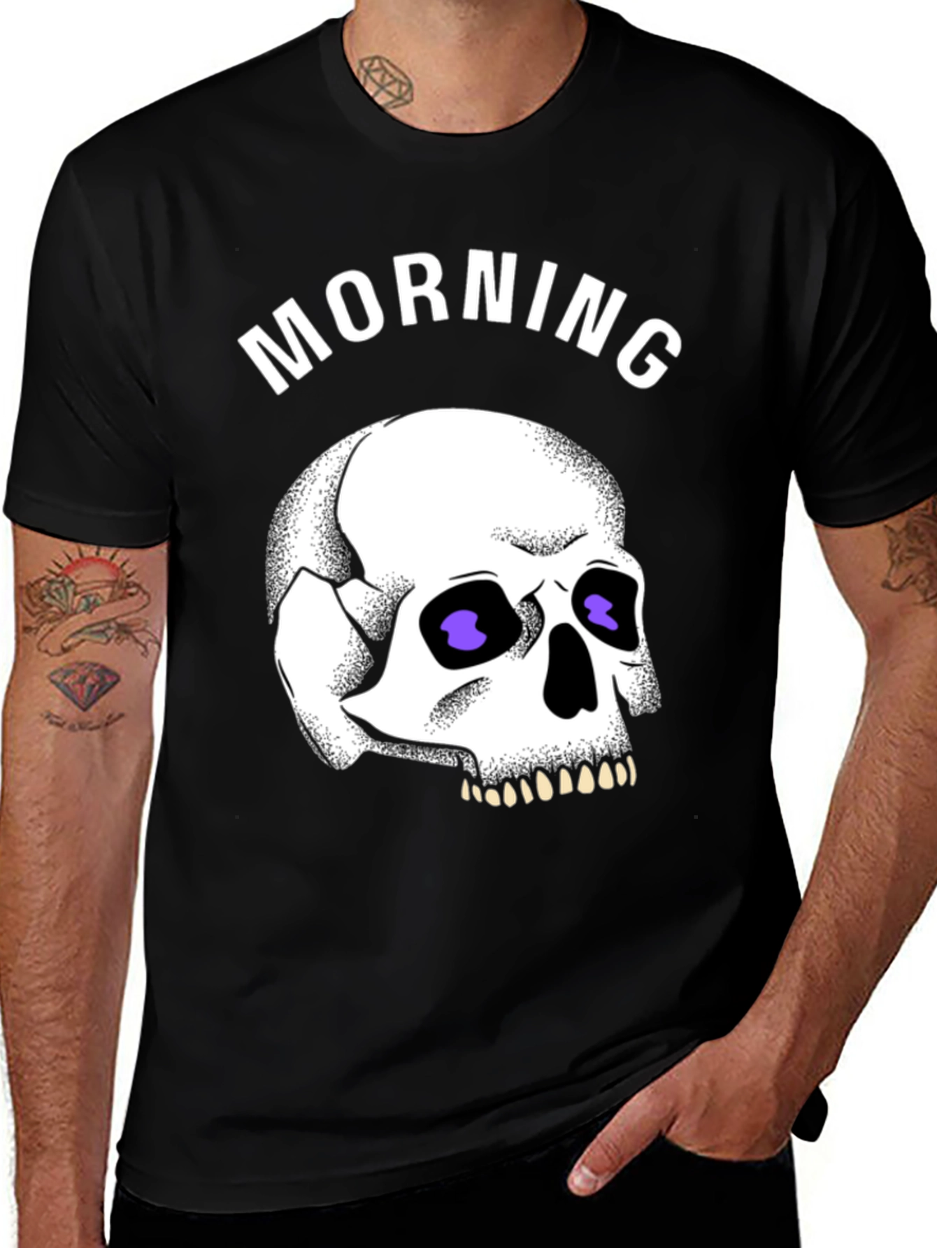 Morning Skull Graphic Tee - Black Cotton T-Shirt