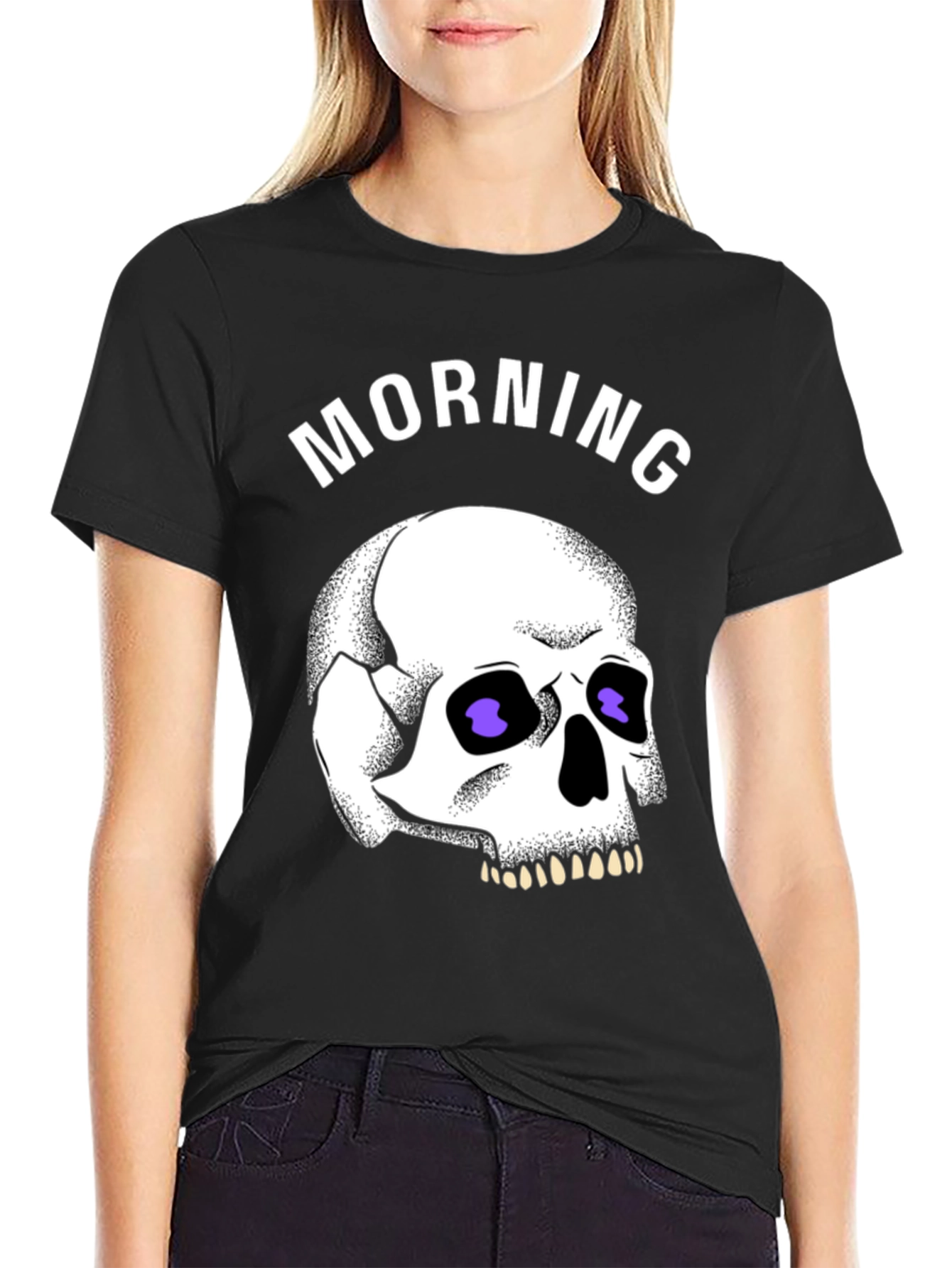Morning Skull Graphic Tee - Black Cotton T-Shirt