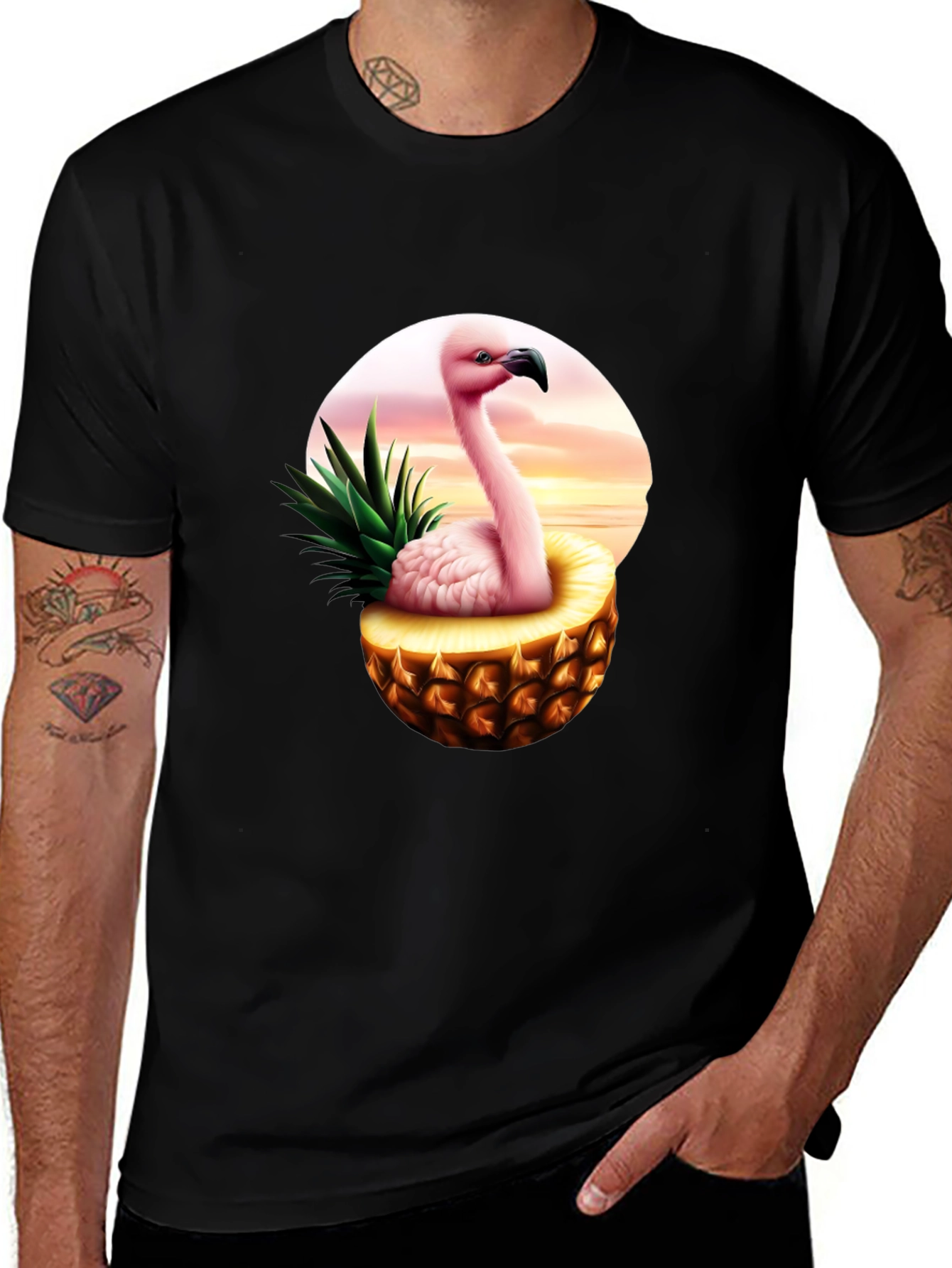 Flamingo Pineapple Graphic Tee - Tropical Summer Shirt
