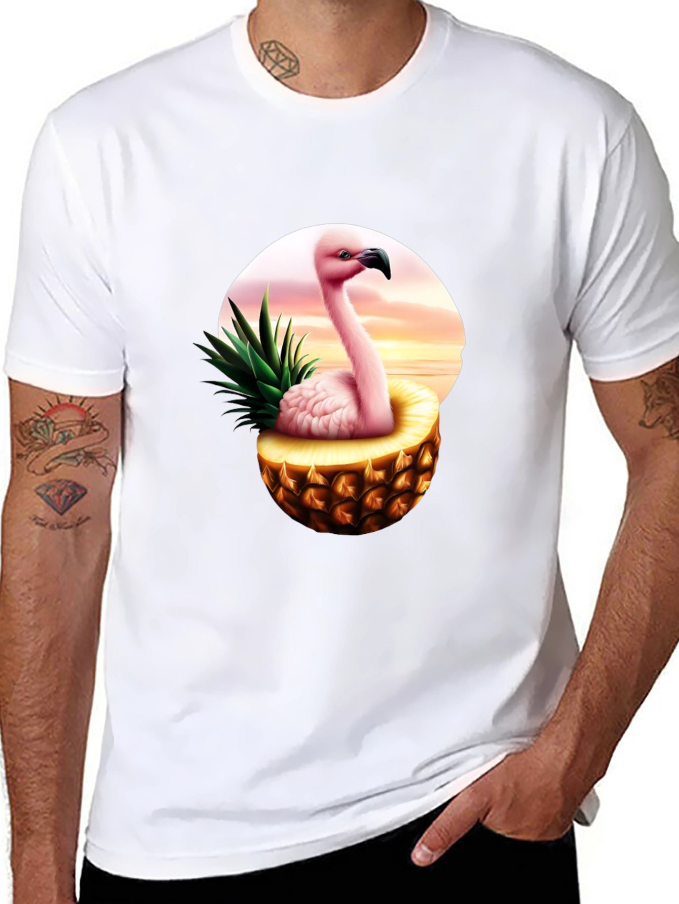 Flamingo Pineapple Graphic Tee - Tropical Summer Shirt