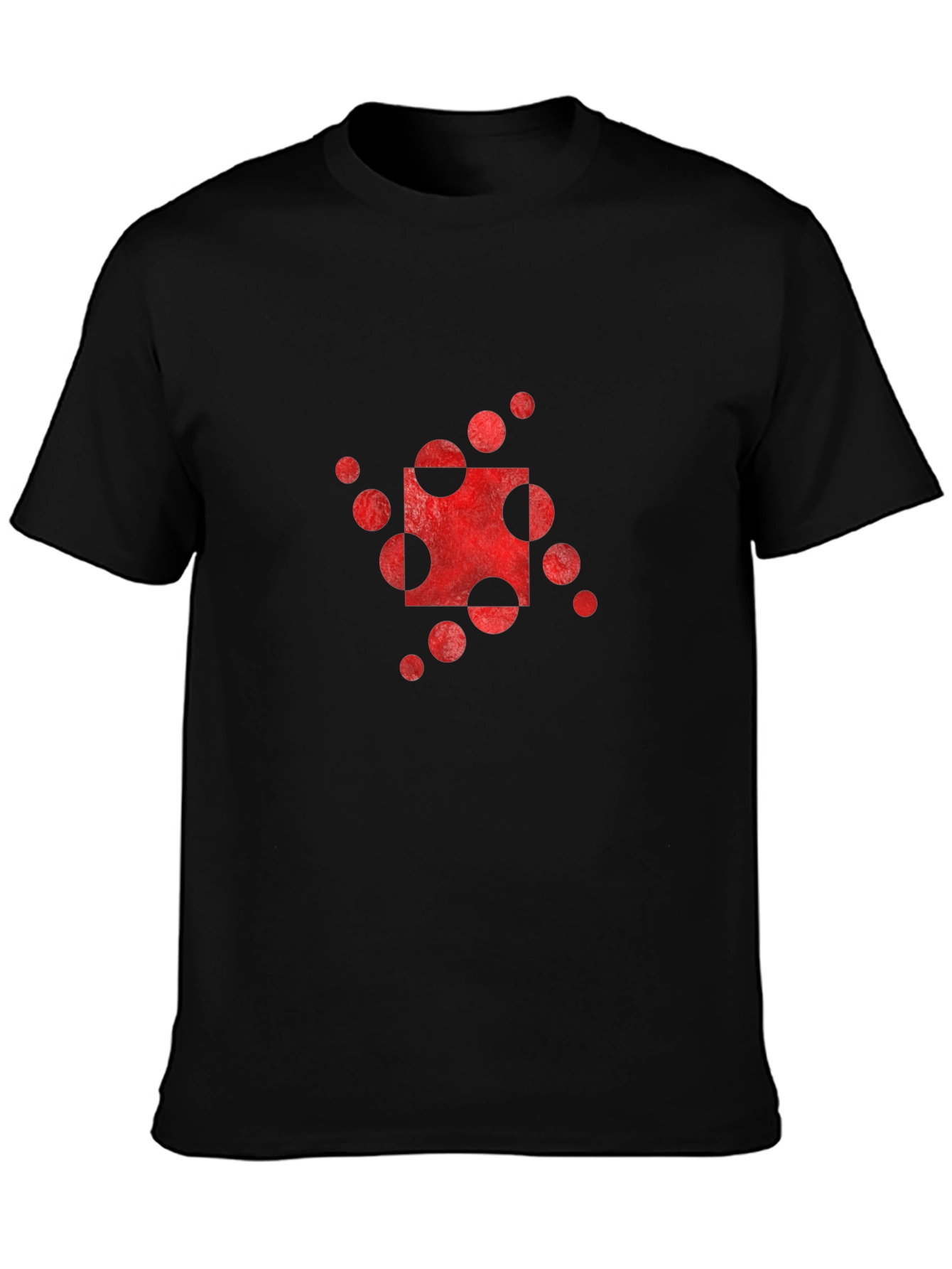 Abstract Red Circle Square Graphic Black T-Shirt