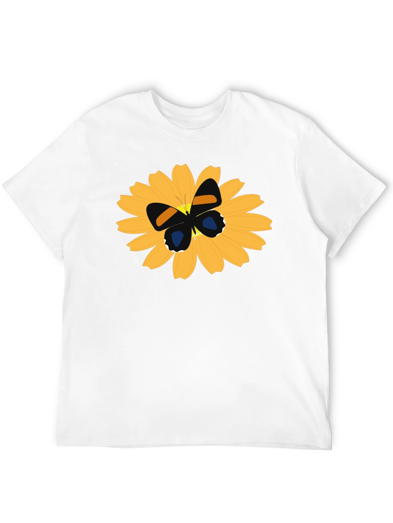 Black T-Shirt with Butterfly on Flower Design