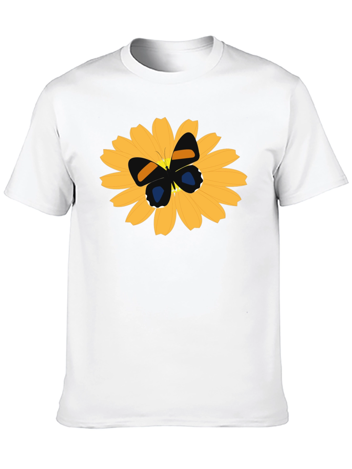 Black T-Shirt with Butterfly on Flower Design