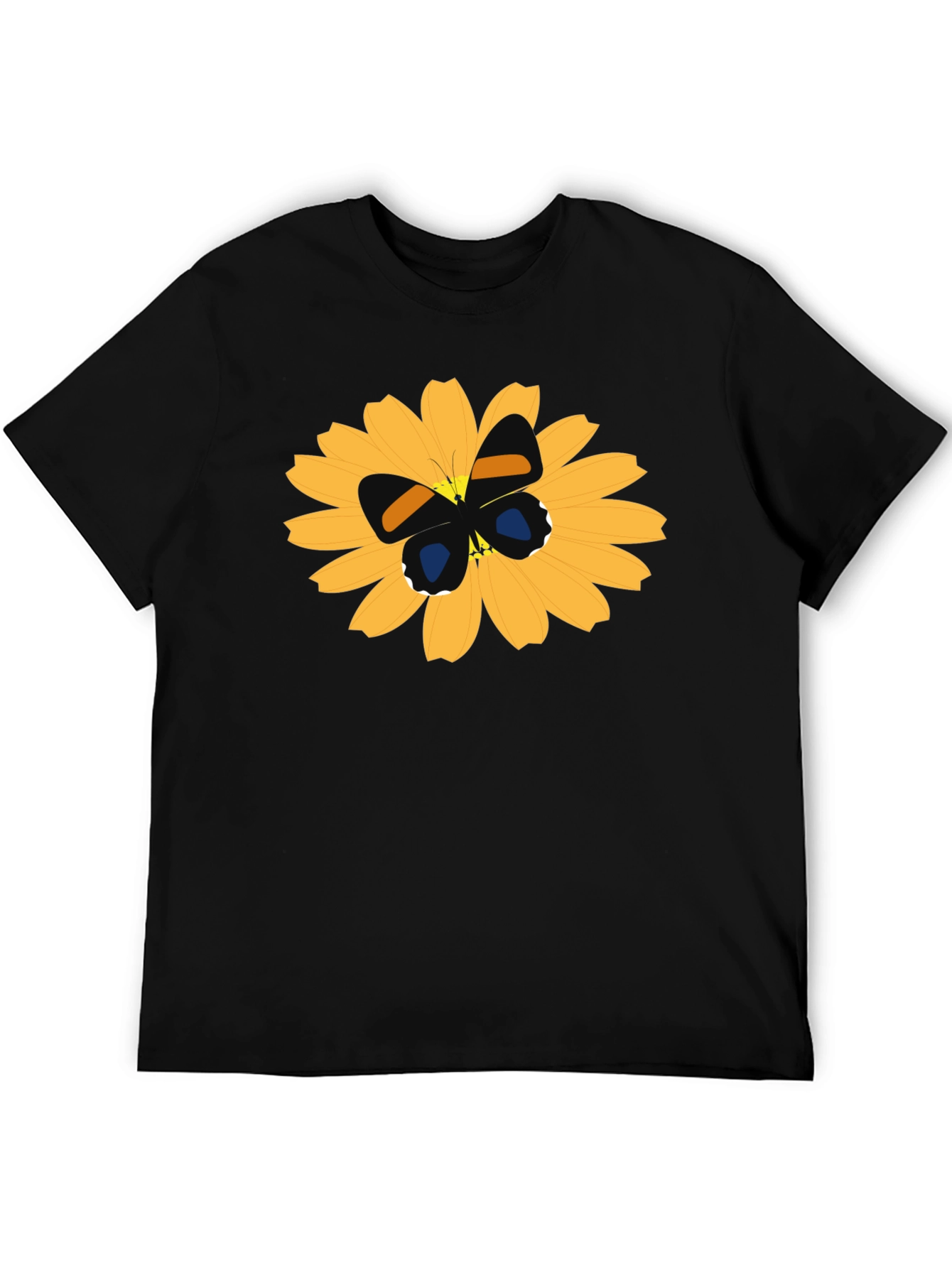 Black T-Shirt with Butterfly on Flower Design