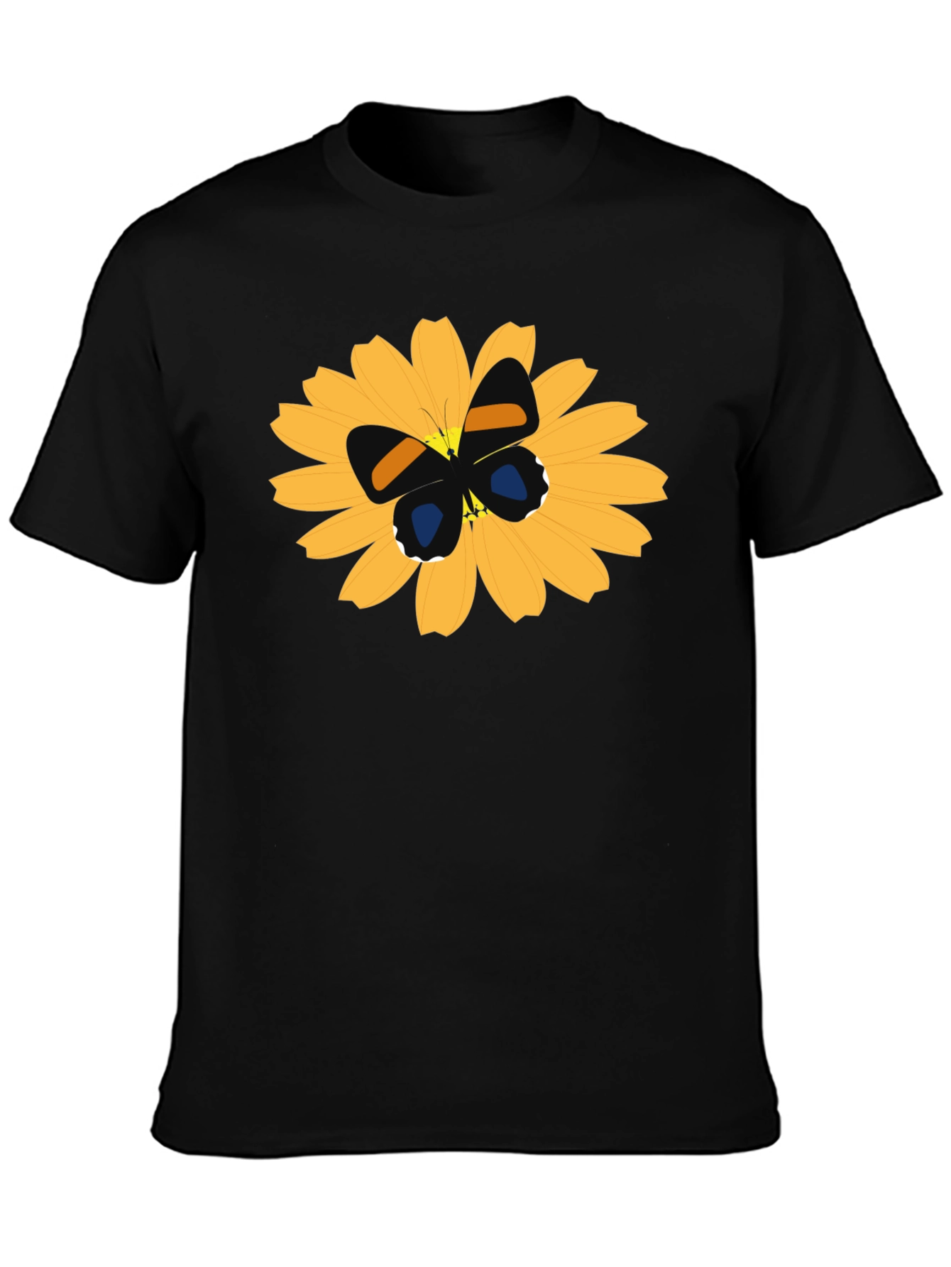 Black T-Shirt with Butterfly on Flower Design
