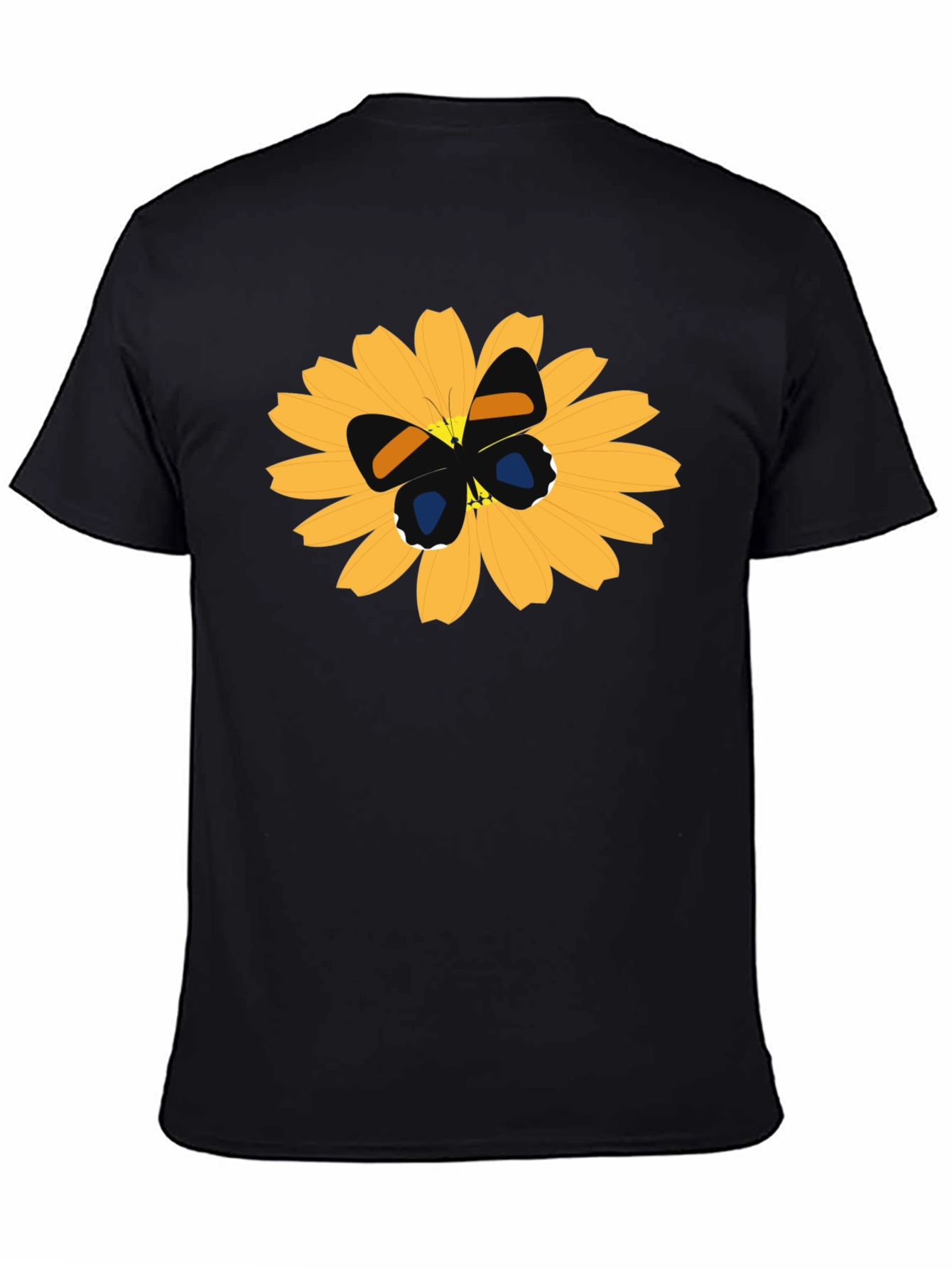 Black T-Shirt with Butterfly on Flower Design