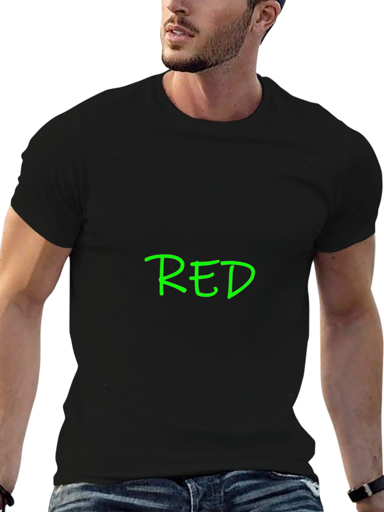 Black T-Shirt with Green RED Print
